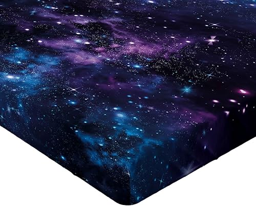 Miniatura 3 de Ambesonne Space - Juego de 2 sábanas bajeras, cielo con estrella, funda de cama con bolsillos profundos elásticos y profundos, 2 piezas, el paquete