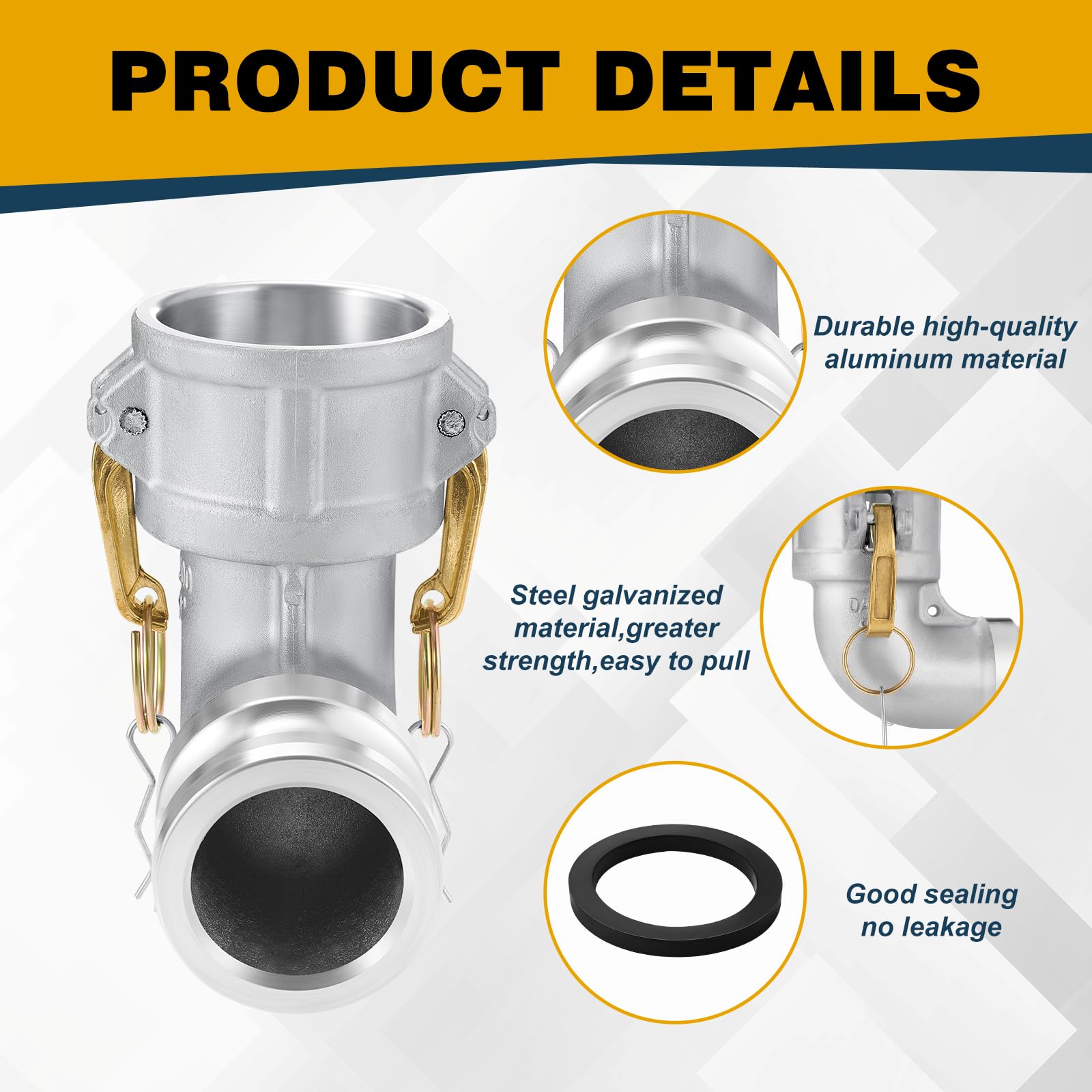 Wonderjune Manguera de aluminio tipo Da Cam y ranura de 2 x 2 pulgadas, codo de 90 grados, Camlock hembra de 2 pulgadas x 2 pulgadas macho Camlock de aluminio para aceite hidráulico, refrigeración,