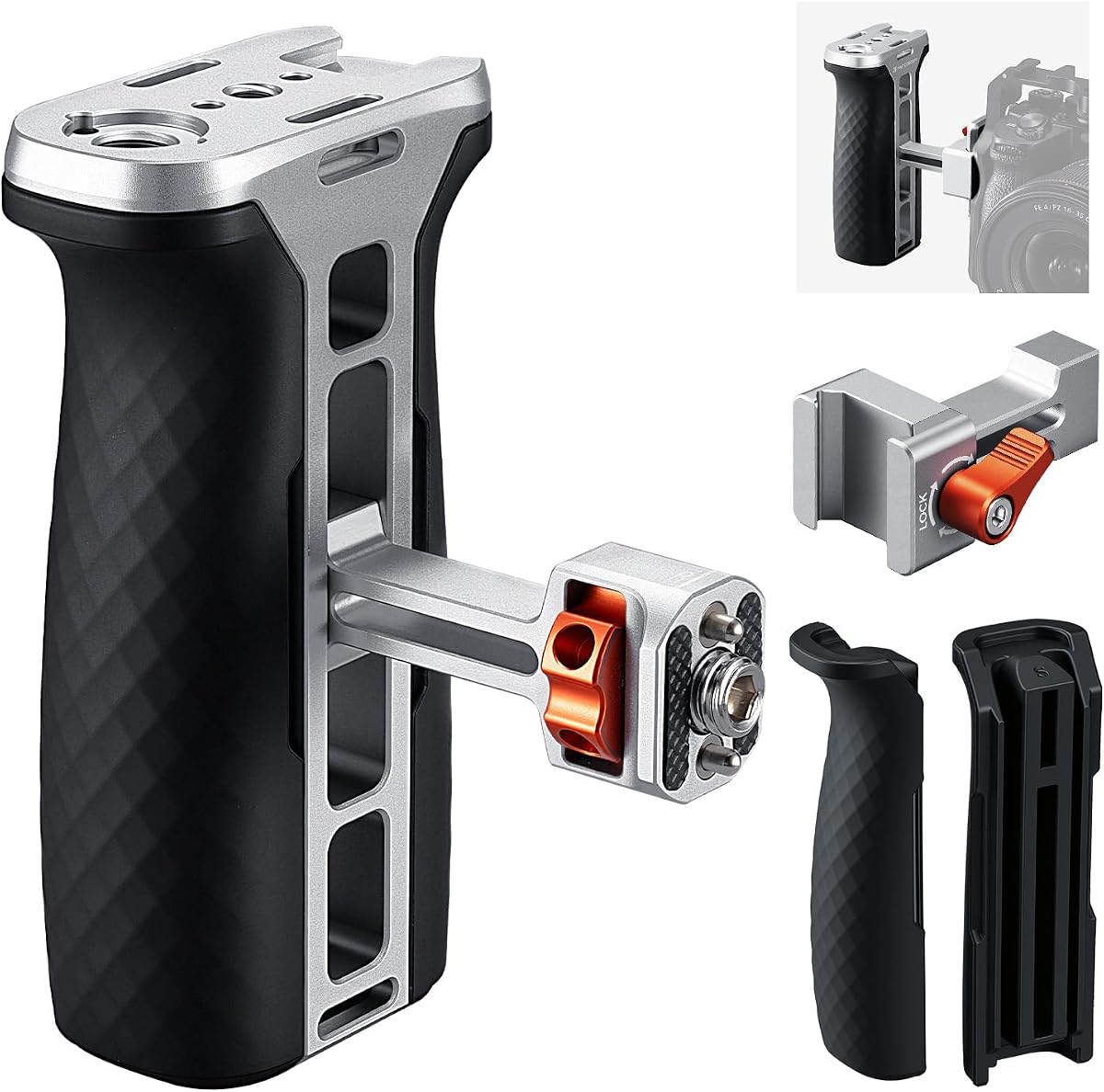 K&F CONCEPT Side Handle with (3/8"-16 & NATO) Dual-Mount | Camera Cage Handle with Interchangeable Silicone Parts, Ergonomic Handgrip with Up/Down & Left/Right Hand Adjustable