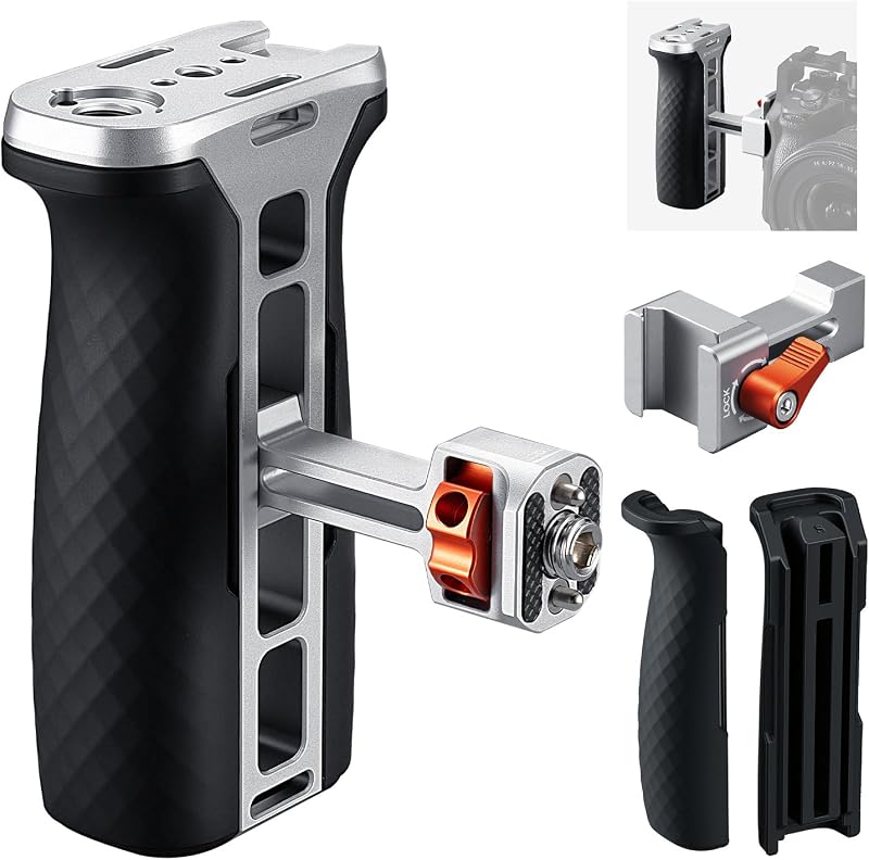 K&F CONCEPT Side Handle with (3/8"-16 & NATO) Dual-Mount | Camera Cage Handle with Interchangeable Silicone Parts, Ergonomic Handgrip with Up/Down & Left/Right Hand Adjustable