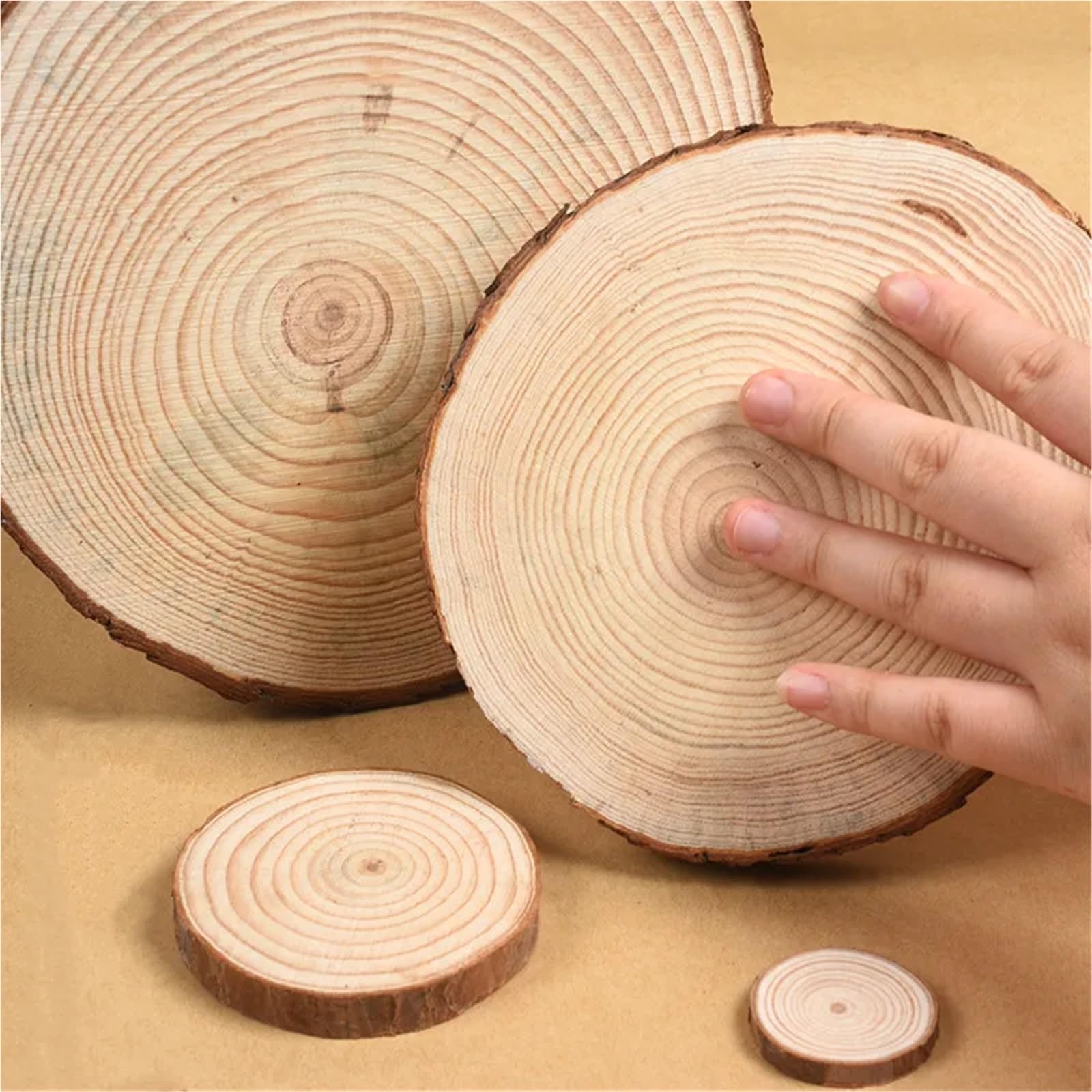 Círculos de madera, Rodajas de madera pino natural 2 a 22 cm, paquete 108 piezas for manualidades, decoración bodas(1pcs18-20cm)