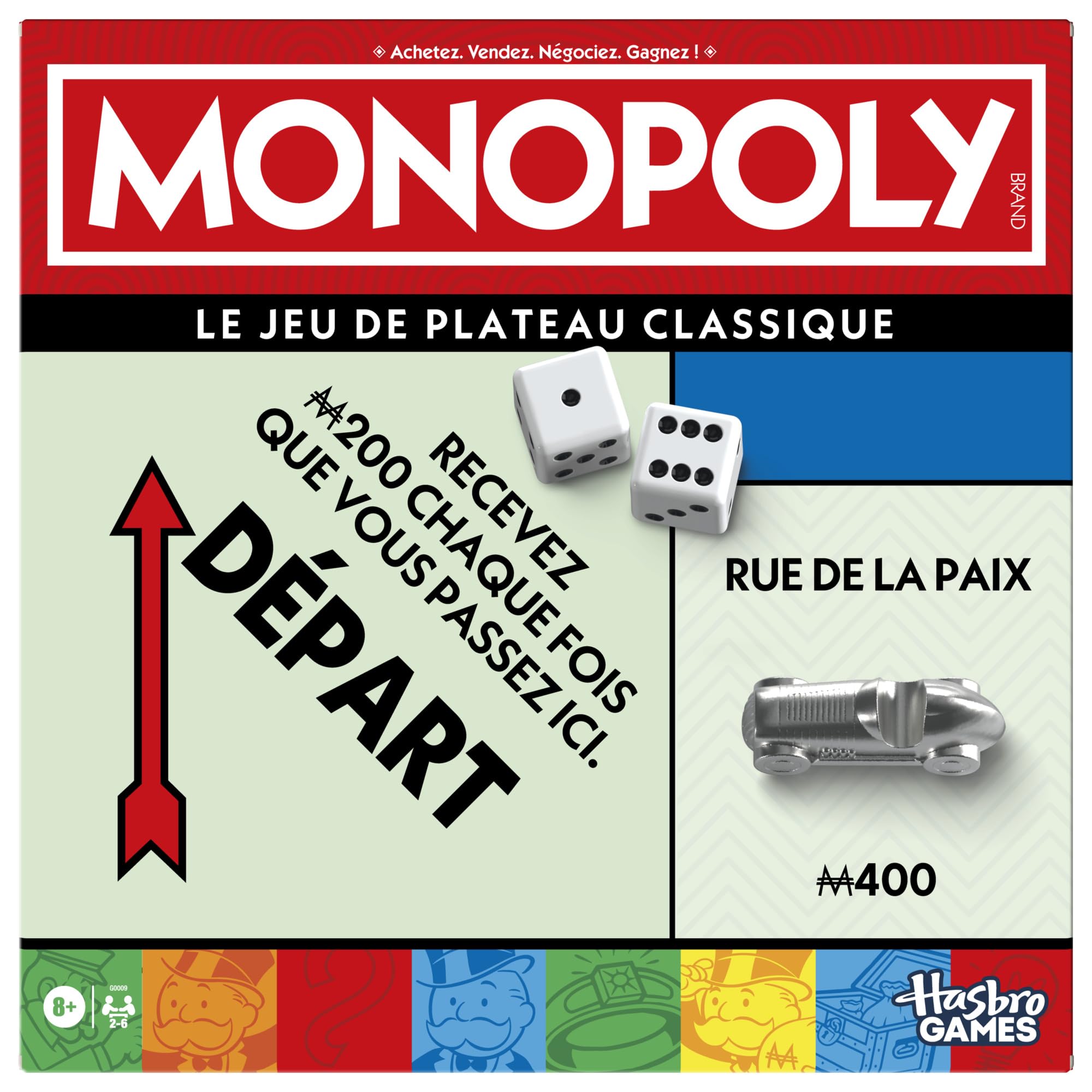 Monopoly, Jeu de Plateau avec boîte de Rangement et pions Grand Format - Version française
