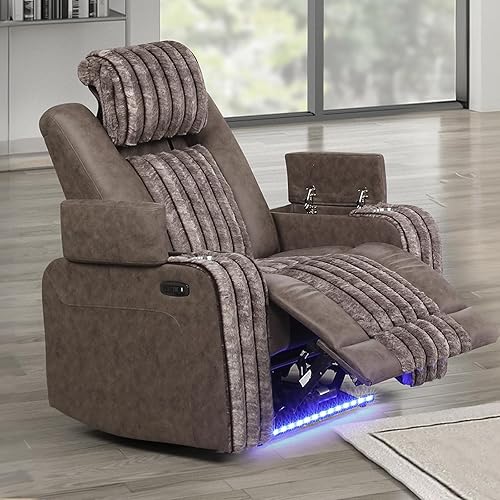 Miniatura 10 de Juego de sofá reclinable eléctrico con luces LED, juego de sofá biplaza y sillón reclinable con reposacabezas y consola eléctrica, soporte para