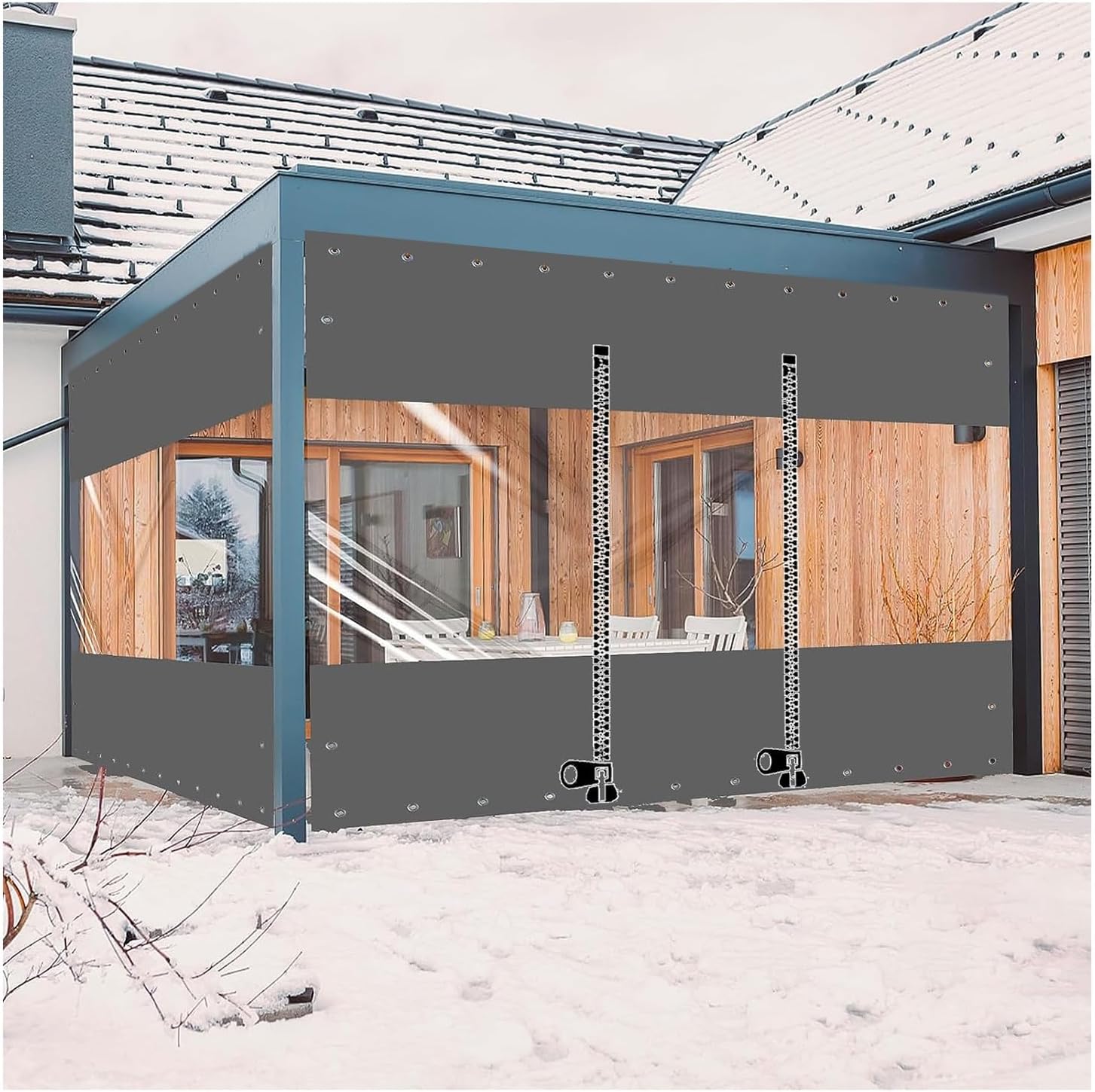 WZYJLyds Gazebo Side Panels, Transparent Waterproof Tarpaulin Outdoor Curtains With Zip Door, For Pergola, Porch, Customizable