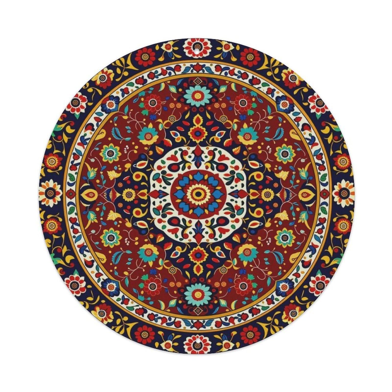 Colorful Persian Mandala Ethnic Floral Round Sign Vintage Aluminium Metal Sign, Retro Wall Decor for Home, Bar, Garage & Farmhouse 20x20cm