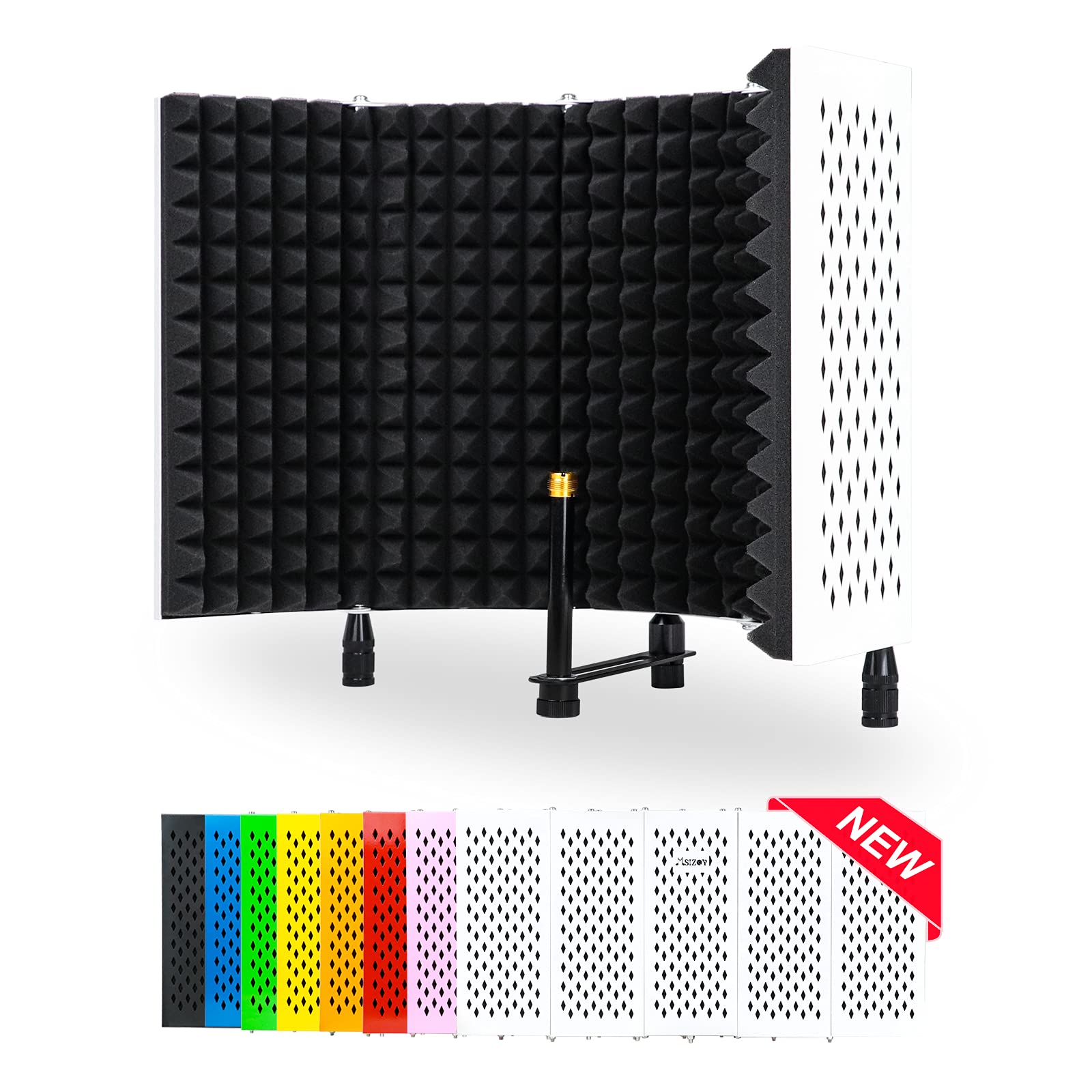 MSIZOY 5 Panel White Mic Isolation Shield With High Density Mic Sound Absorbing Foam Shield For Vocal/Acoustic Podcasts Singing And Broadcasting Gaming Foldable Studio Recording Sound Shield