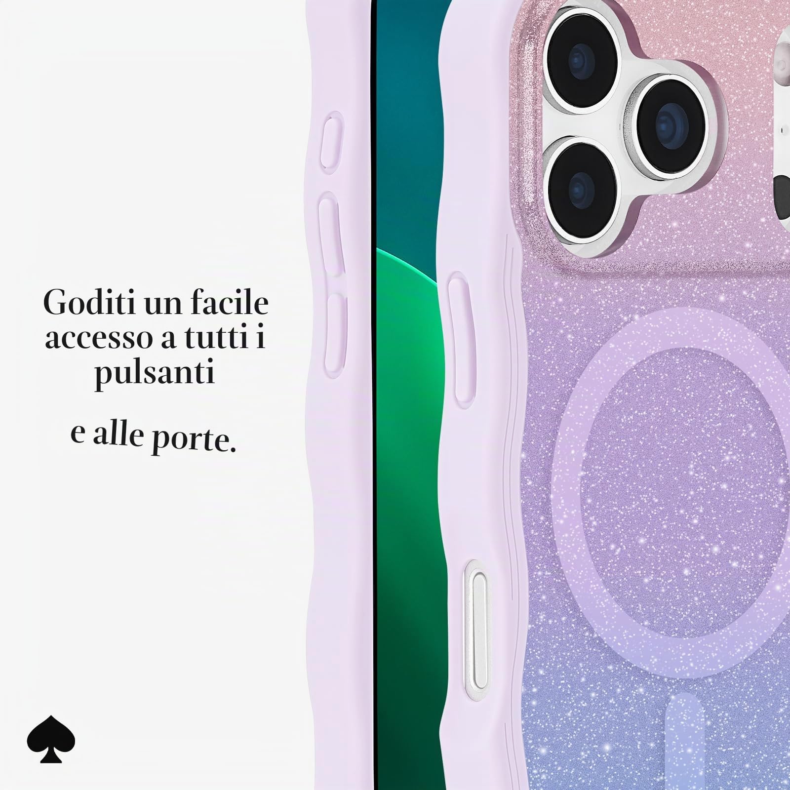 Kate Spade New York Custodia per iPhone 17 Pro, compatibile con MagSafe, custodia per telefono di design, glitter opalino