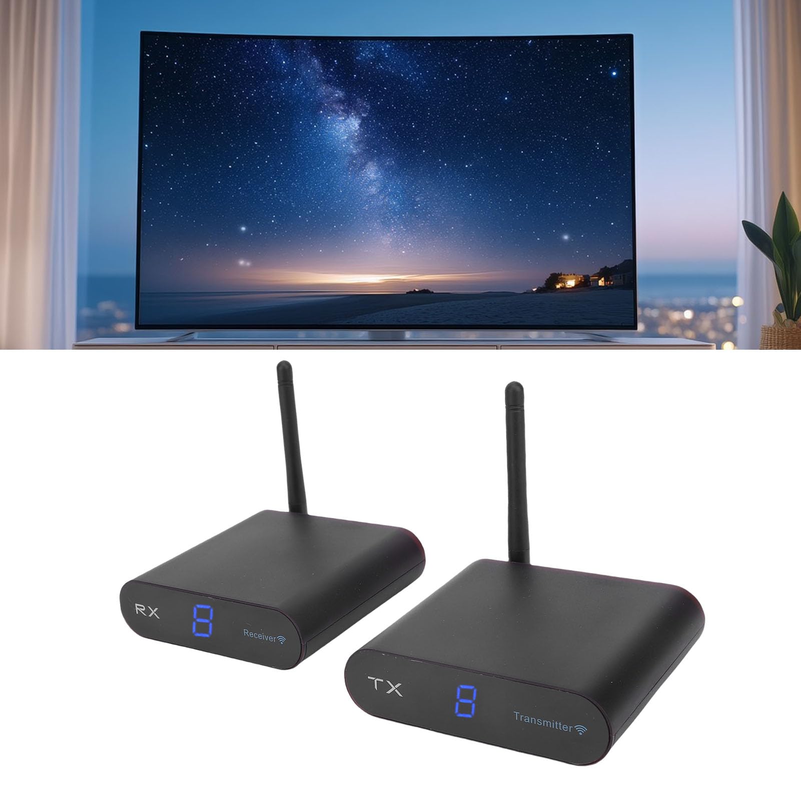 AV Senderempfänger, Video Audio Sender und Empfänger 2.4GHz 8 Kanal Sound Video Sender Wireless AV Absender für Streaming Kabel, Satelliten, DVD Kamera TV