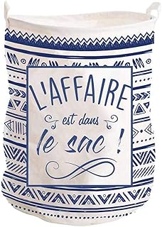 Les Trésors De Lily [Q1943 - Panière à Linge Coton 'Messages' Bleu Beige (l'affaire est dans Le Sac !) - 50x40 cm