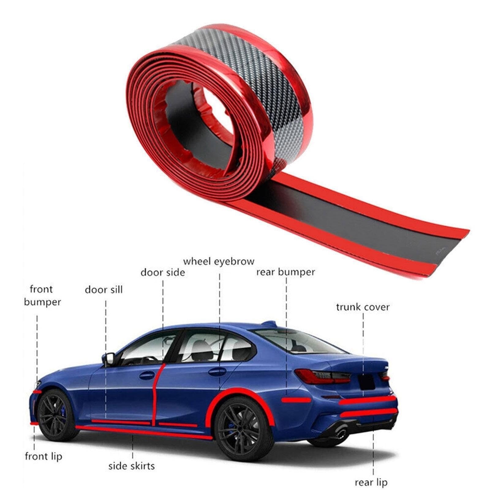 Tira Protectora de Parachoques Pegatinas para Coche, Protector de umbral Puerta antiarañazos, Tira Goma Fibra Carbono, película Protectora para Parachoques(B)