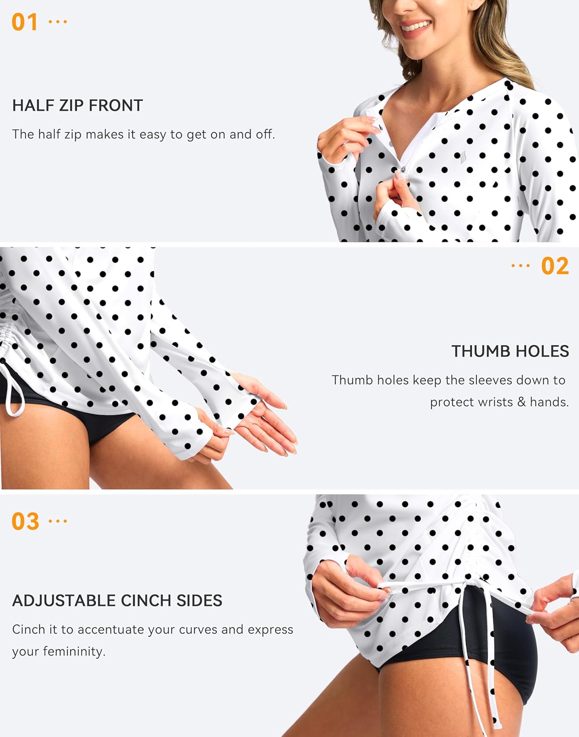 SANTINY Women's Rash Guard UPF50+ SPF Long Sleeve Swimsuits Top UV Sun Protection Swim Shirts for Woman with Zip - Image 4