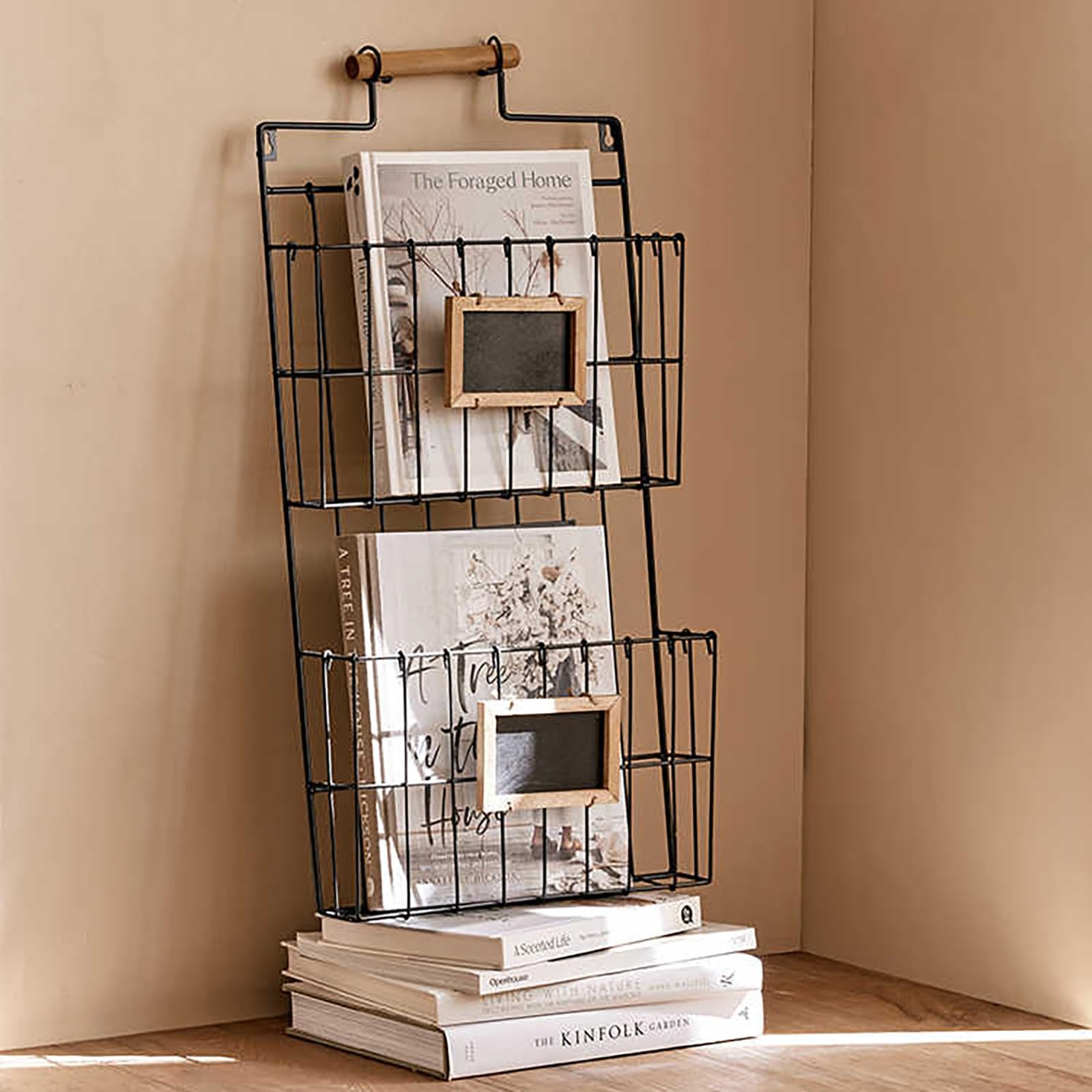 Prospektständer - Broschüre Magazin Katalog Literatur Display, Zeitschriftenständer mit 2 Taschen Eisen-Bücherregal, für Büro Messen & Zuhause