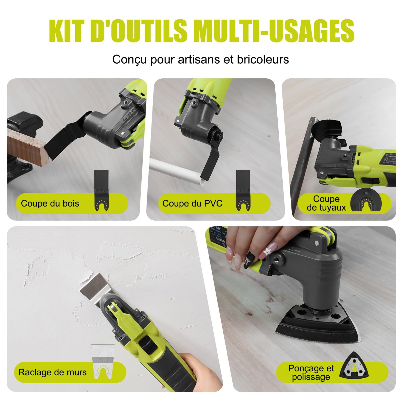 DEWINNER Outil Multifonction Oscillant, 300W Outils Oscillants, Angle Oscillant 3 °, 6 Vitesses Variables 15000-22000RPM, 28 Accessoires, Multi Outil Oscillant pour Couper, Poncer, Gratter, Scier