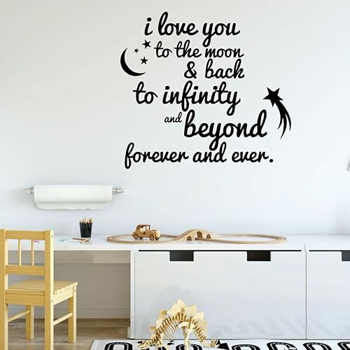 Miniatura 2 de CustomVinylDecor Quote I Love You to The Moon and Back to Infinity and Beyond  Calcomanía de pared de vinilo para decoración del hogar para