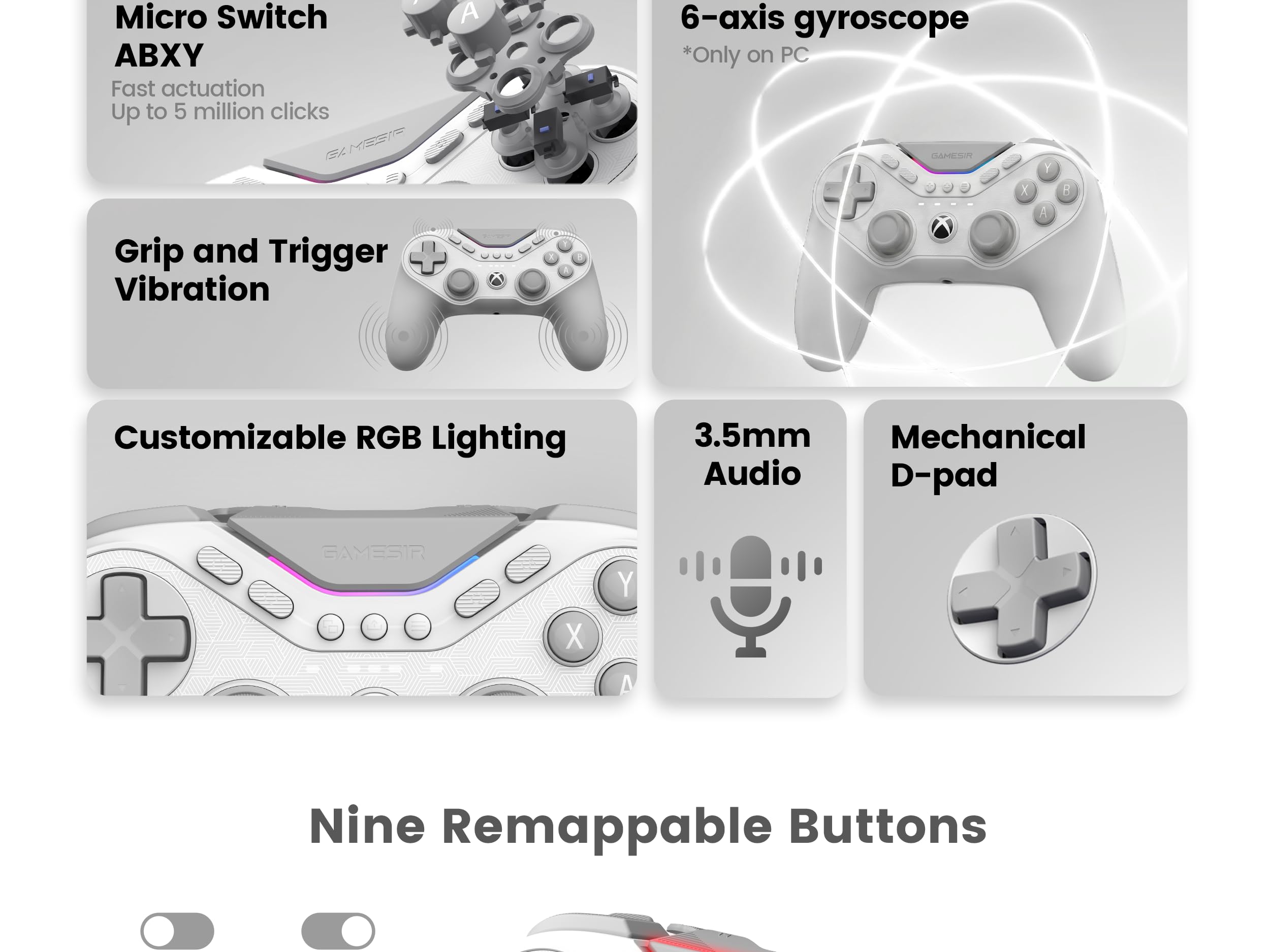 GameSir Tarantula Pro Controller Esports cablato per XBOX & PC | 1000Hz, 9 pulsanti rimappabili, stick TMR, trigger Hall Effect, controllo giroscopico & RGB