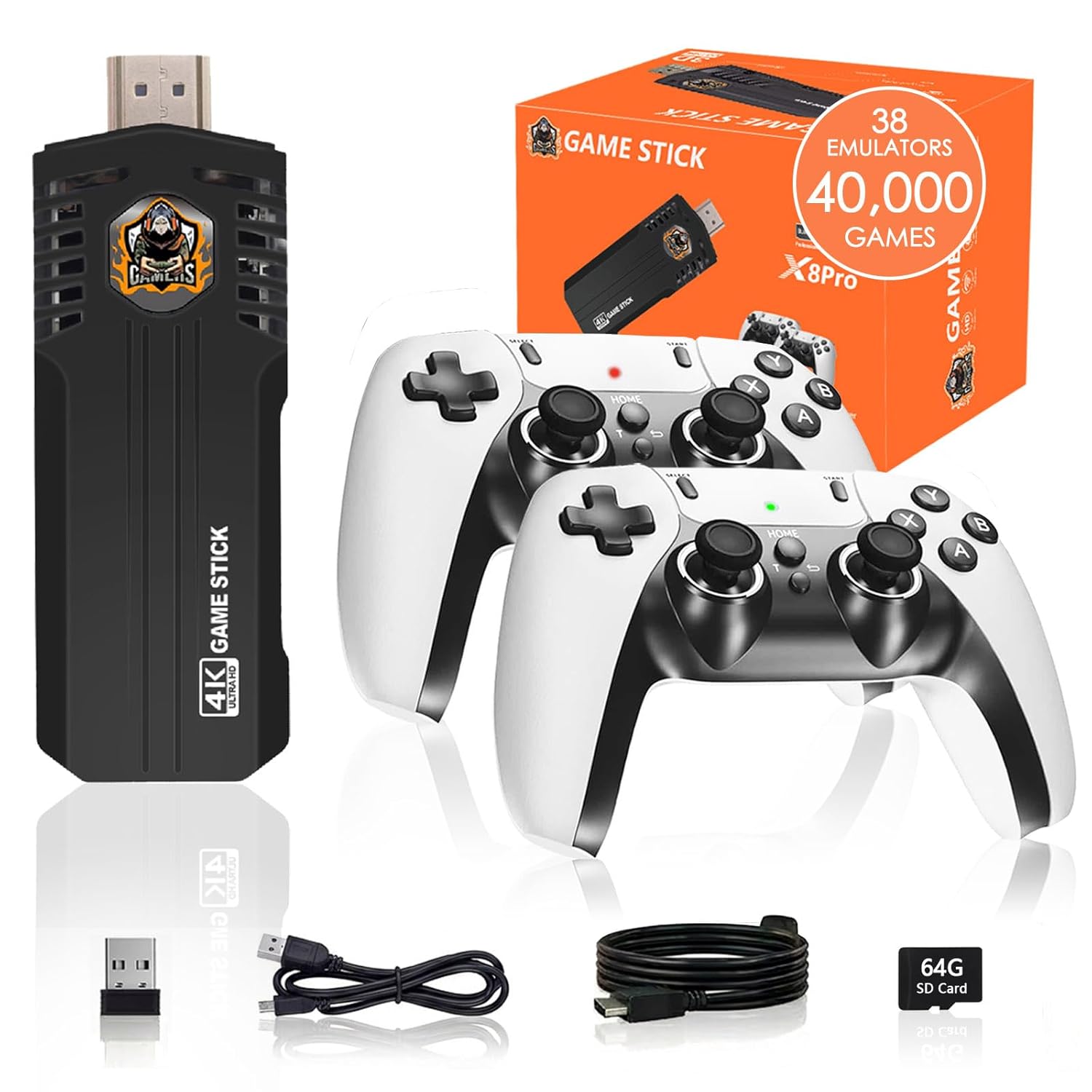 Uckqui Upgrade Retro Game Stick Pro, Wireless Retro Gaming Console with 40000+ Games, Built-in 38 Game Emulators (64G)