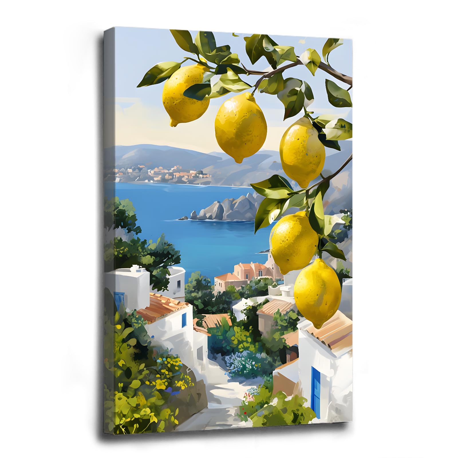 Lemon Tree Coastal Town Vintage Print Country Farmhouse Amalfi Beautiful Room Decor Country Still Life Living Home Bathroom Bedroom Living Room Wall