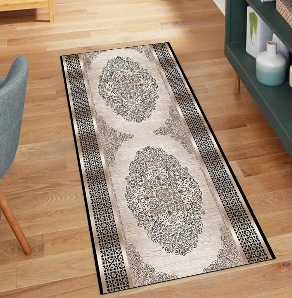 Alfombra antideslizante para pasillo marrón lavable que evita resbalones en la cocina