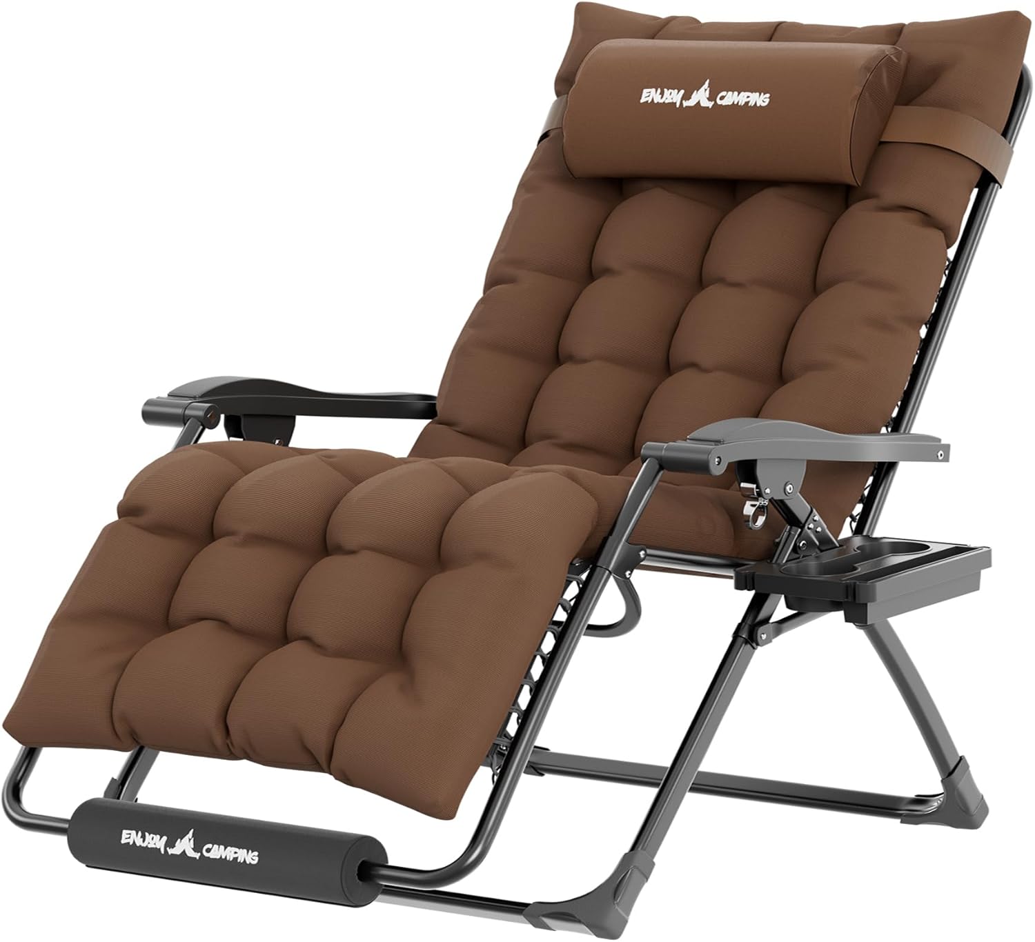 UDPATIO Oversized Zero Gravity Chair 33In XXL Patio Reclining Chair with Cushion, Outdoor Folding Recliner with Pillows|Cup Holder|Foot Rest|Padded Headrest, Black, Support 500LB