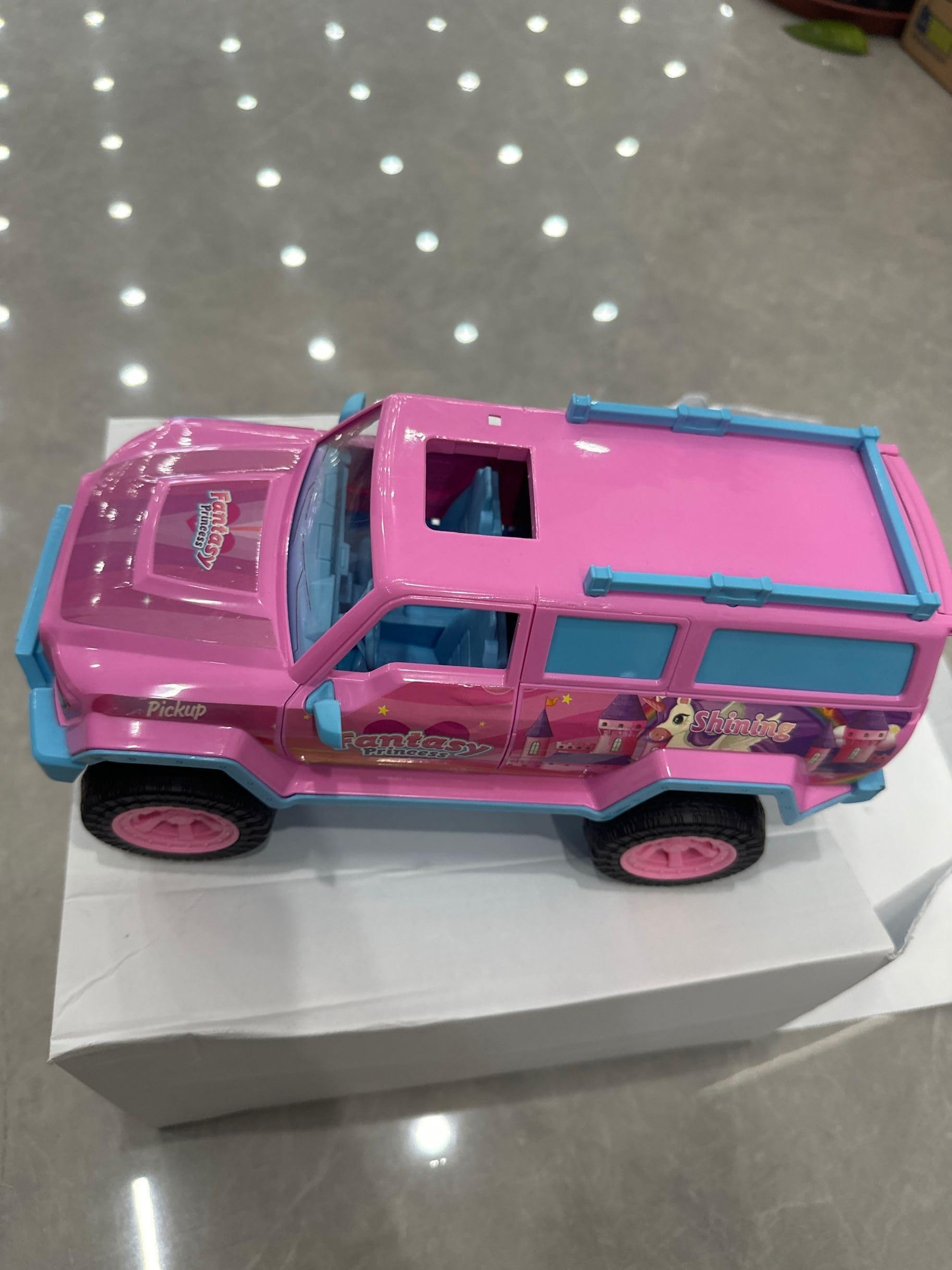 Charmofun Transporter Koni, Jeep z Różowym Transporterem Koni, Zabawka Transporter z Dźwiękami, światłami, Akcesoriami dla Koni i Modelami Jednorożców, Prezent dla Dzieci w Wieku 4 lat i Starszych