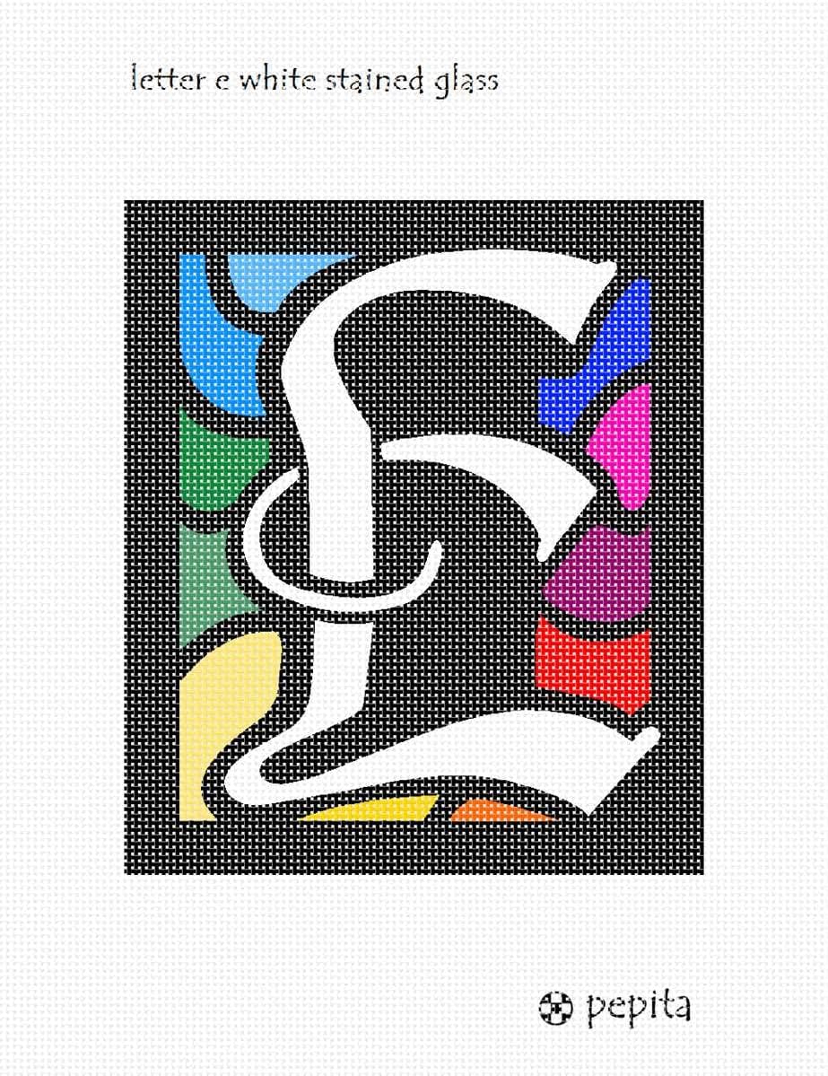 Pepita Needlepoint Canvas: Letter E White Stained Glass, 7" x 8"