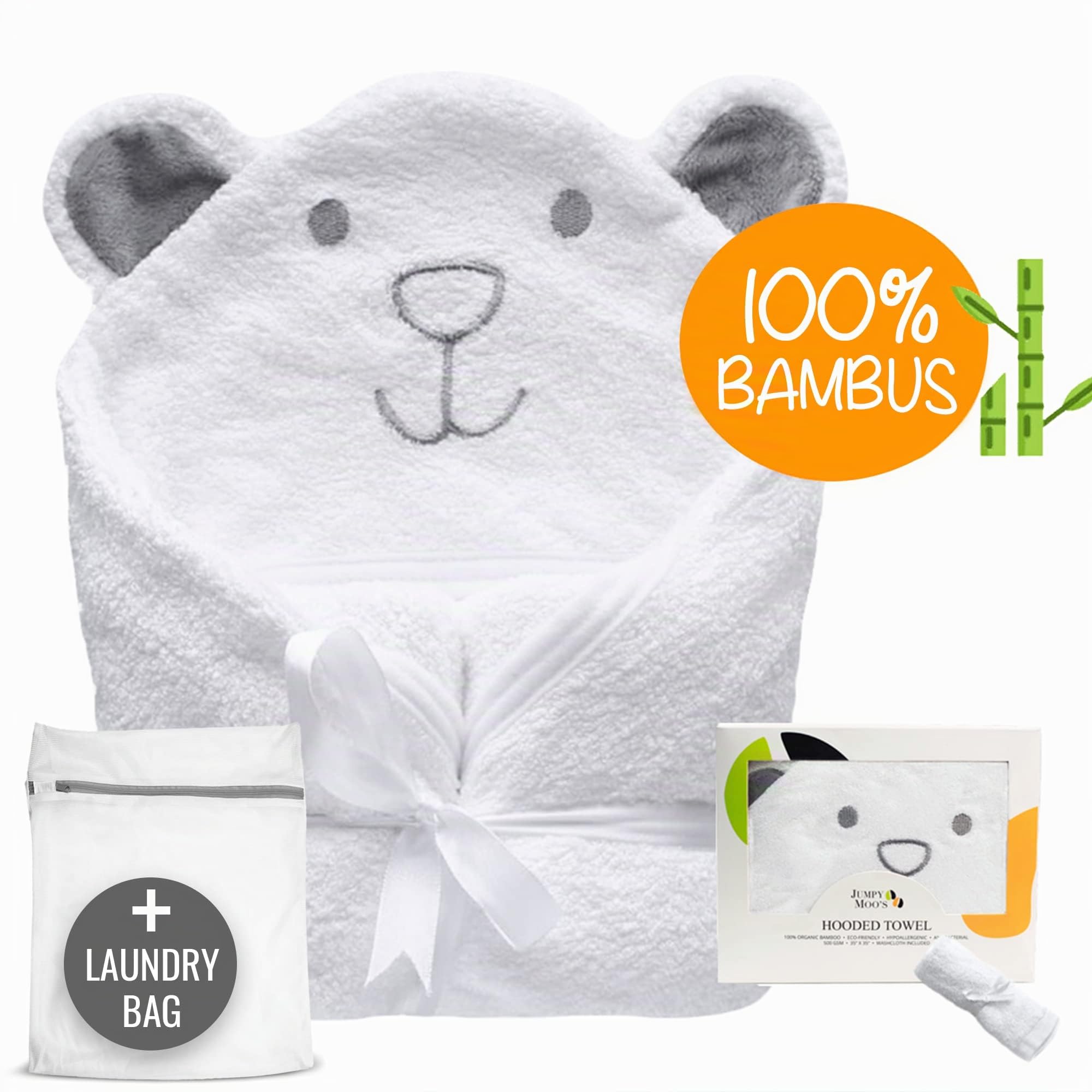 Baby Handtuch mit Kapuze, 100% Bambus, sehr saugfähig, natürlicher UV-Schutz, Bambus-Waschlappen