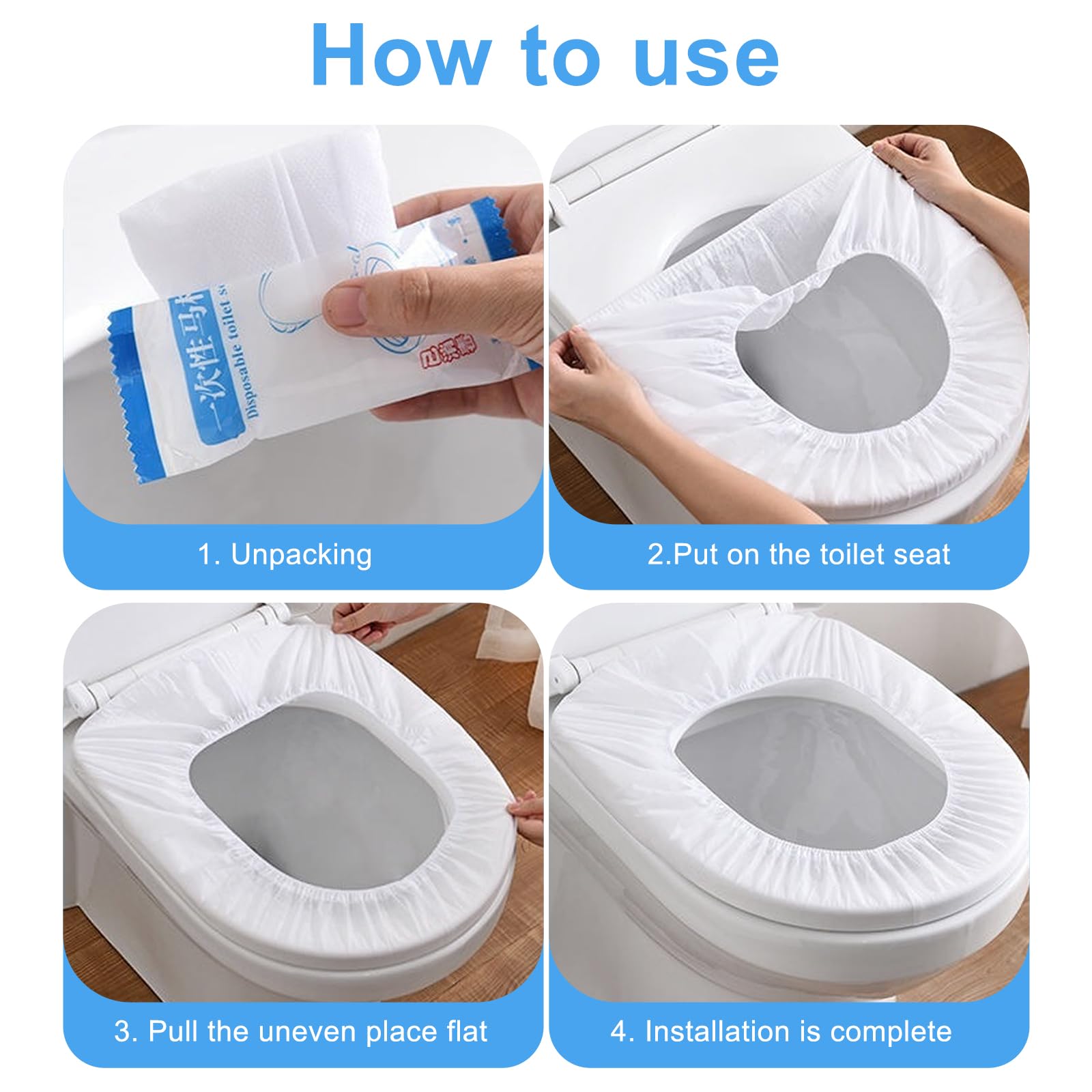 Paquete de 100 fundas desechables para asiento de inodoro a granel, fundas de asiento de inodoro desechables portátiles para viajes, impermeables, fundas de asiento de inodoro para salidas, hotel,