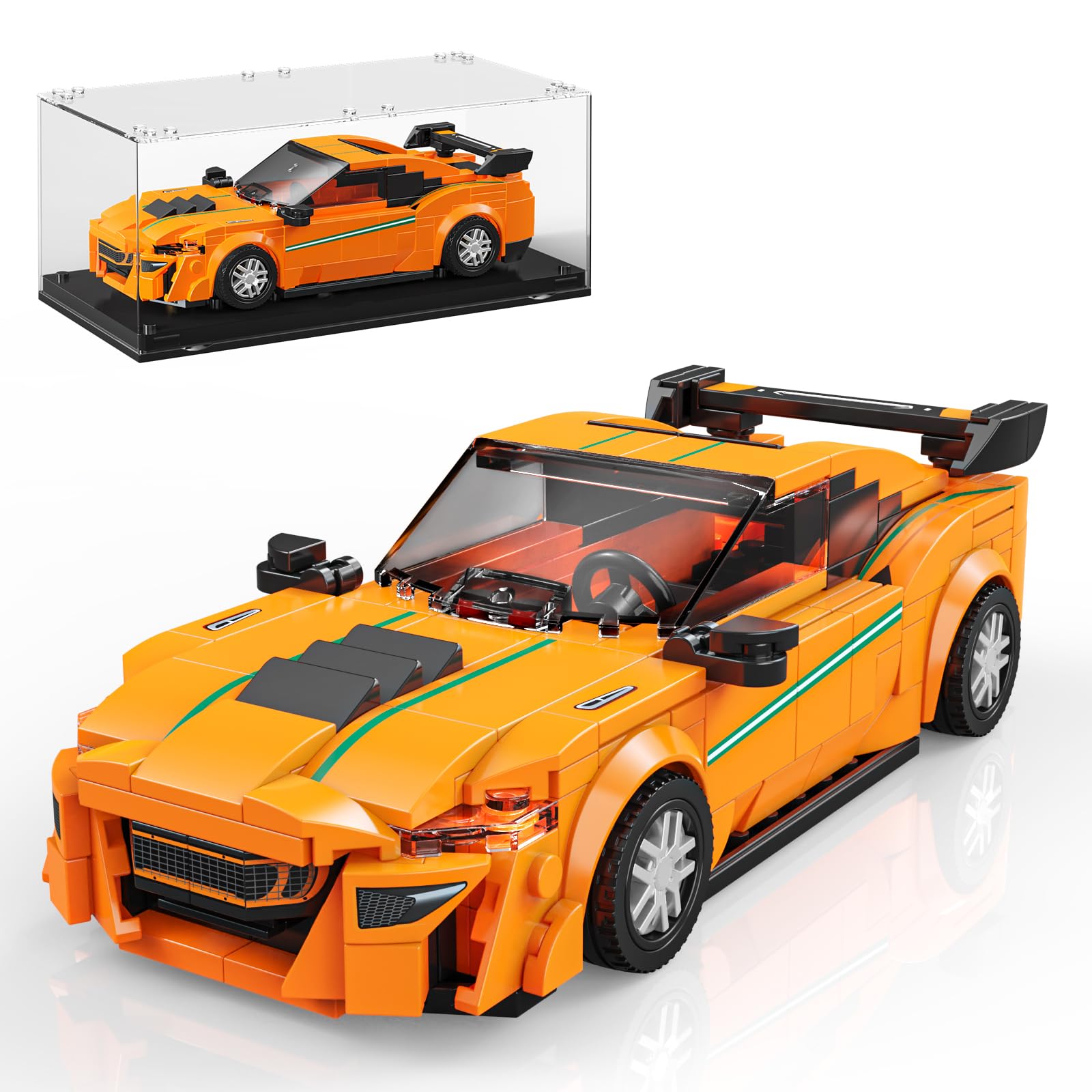 Super Sports Car Building Block Set with Display Case for Boys Ages 6+