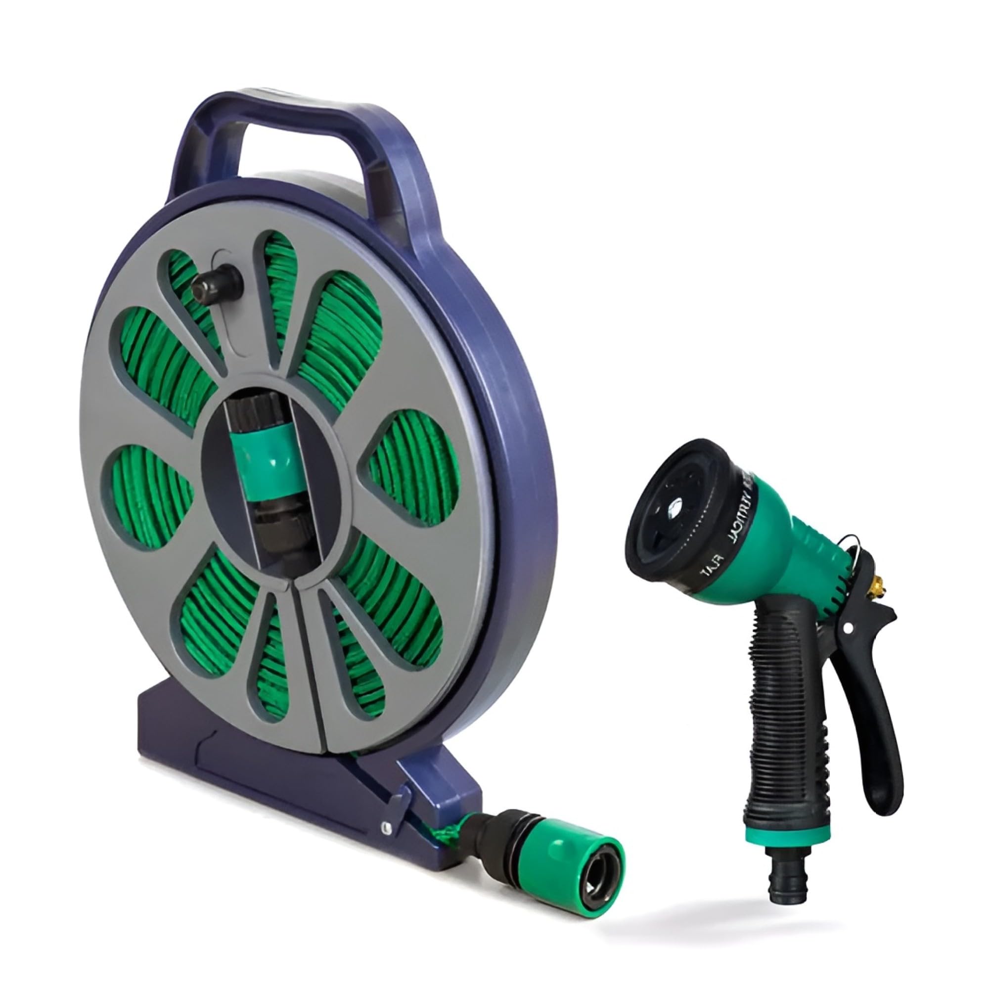Retaaj Green Garden Hose Water Pipe 15M/50Ft Flat Hose With Nozzle Pipe Reel Gun Set Garden Watering Easy To Carry Handle Flat Hose