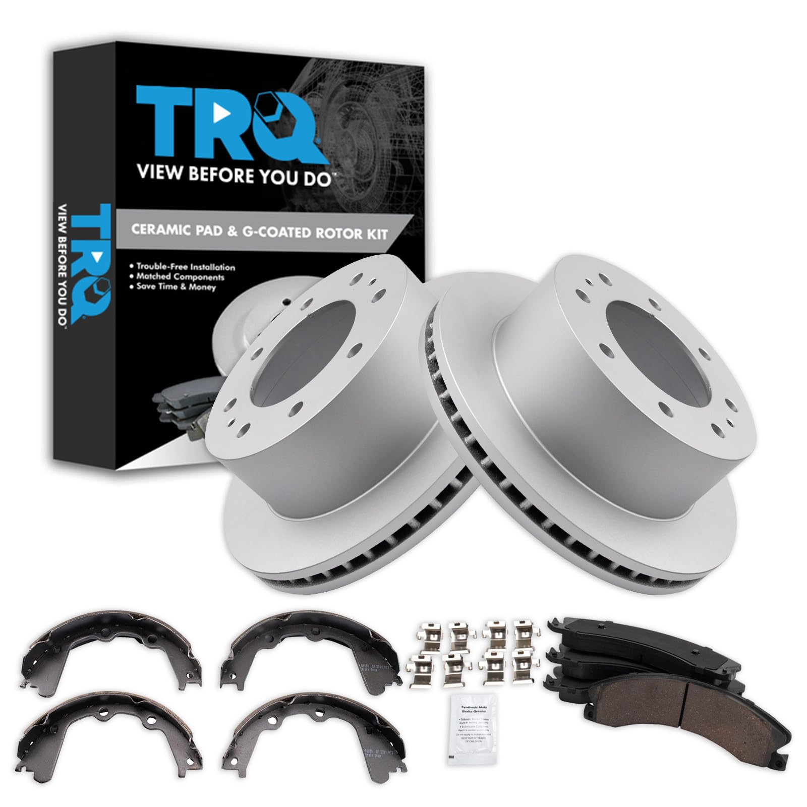 TRQ Rear Brake Pad &amp; Rotor Kit Compatible with 2013-2017 Chevrolet 2011-2019 GMC
