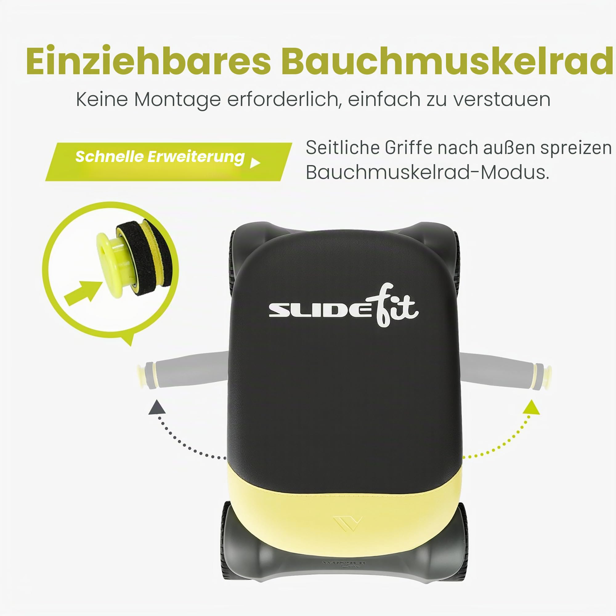 WONDER CORE Slide Fit, Ab Roller Board mit 4 Rädern, Automatisches Rückprall-Bauchrad für Core Workout, Bauchmuskeltrainer, Heroboard Fitness Rollbrett mit Knieschoner