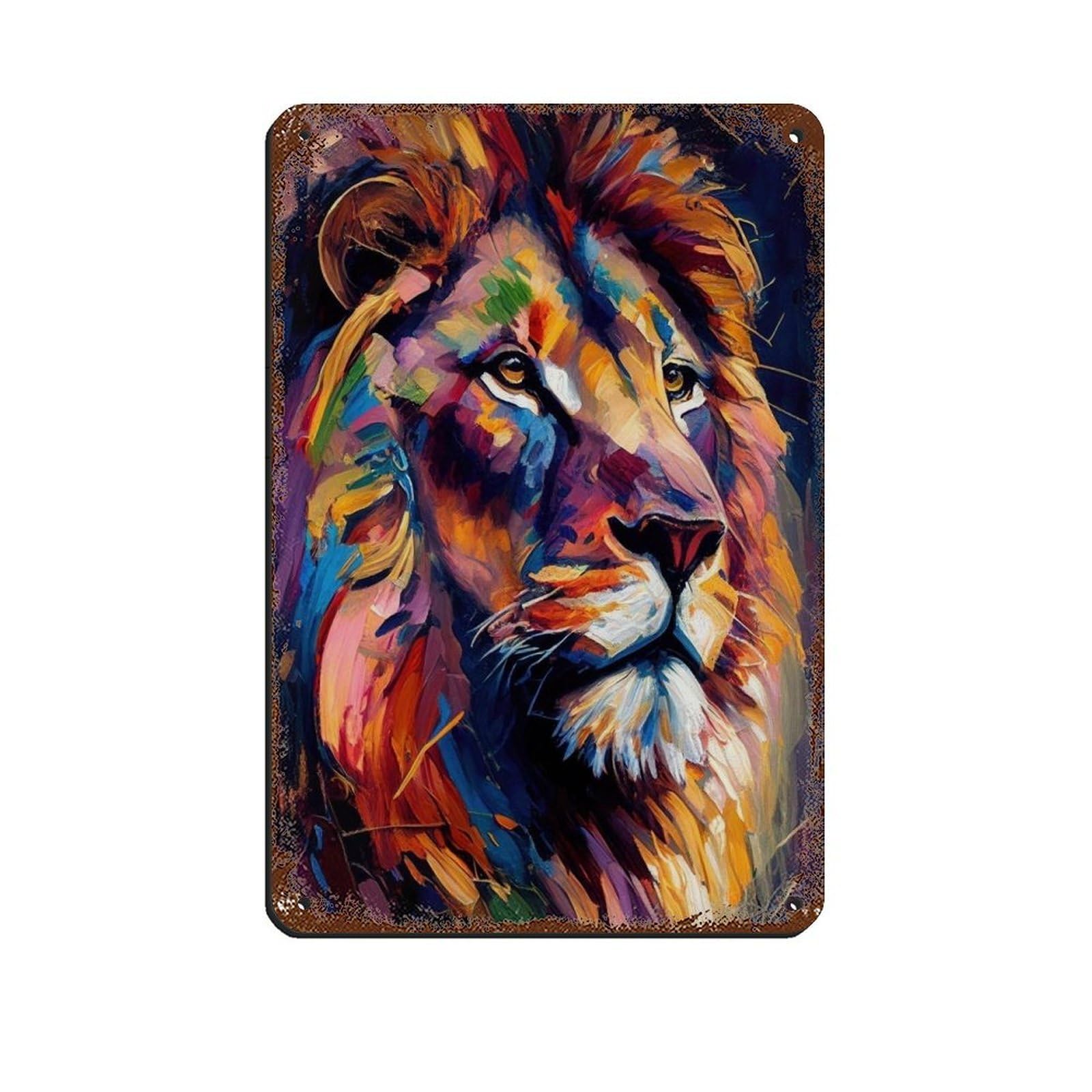 Lion Oil Painting Poster Retro Poster Metal Tin Sign Chic Art Retro Iron Painting Bar People Cave Cafe Family Garage Poster Wall Decoration 8x12inch(20x30cm)