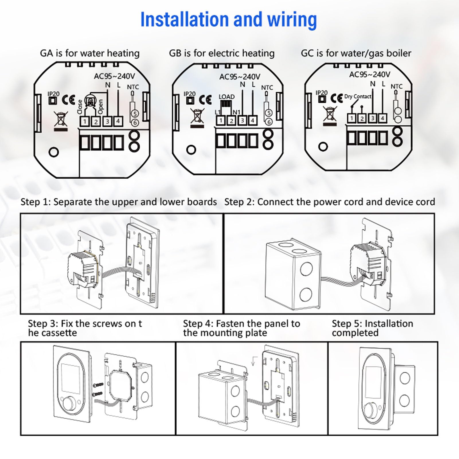 Topiky Inteligentny Termostat do Domu, Termostat Pokojowy WiFi 2,4 GHz ze Sterowaniem za pomocą Ekranu Dotykowego, Programowalny Regulator Temperatury do Ogrzewania Elektrycznego, Idealny dla Energy