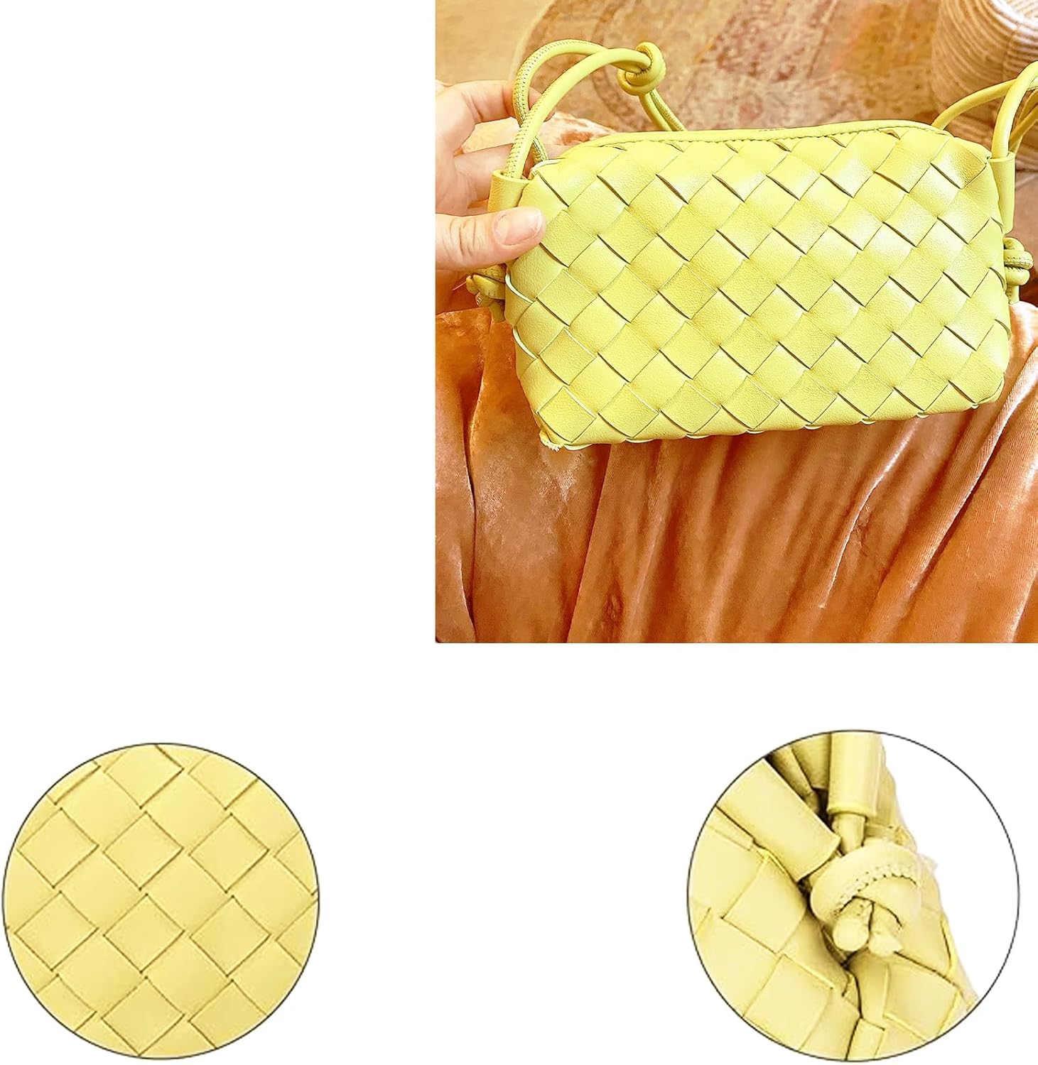 Woven Crossbody Bags For Women, Small Handmade Purse Clutch Shoulderbag Handbag Vegan Leather Zipper Closure Bags