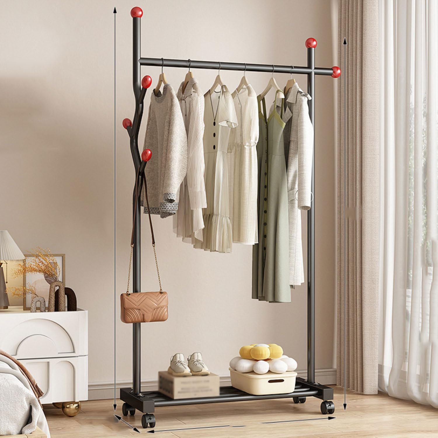 Schwerlast-Garderobenständer, freistehend, Metall-Kleiderständer mit Rollen und Regalen, tragbarer Kleiderständer zum Aufbewahren und Aufhängen von Kleidung, ideal für Zuhause und Büro