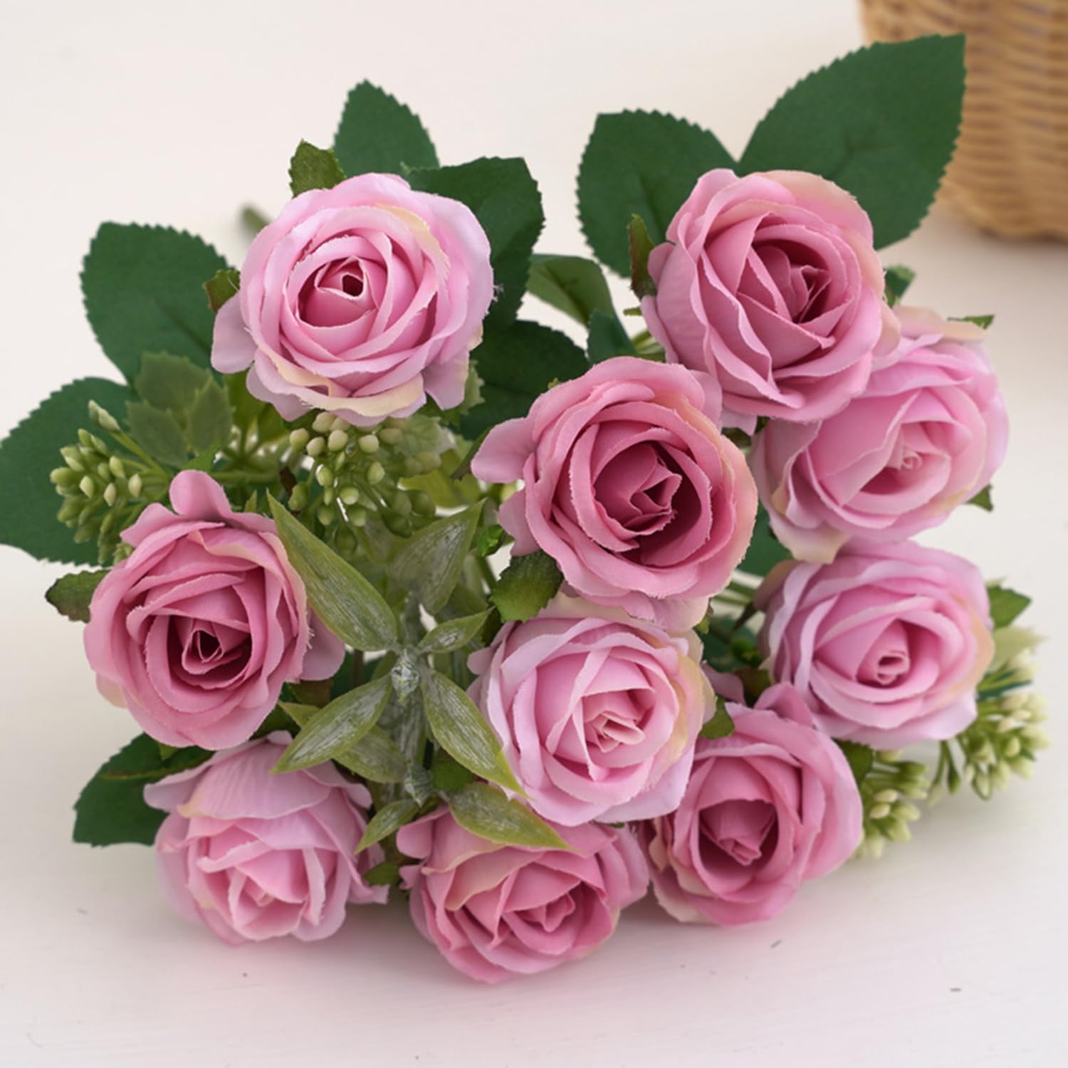 2 Bunches Artificial Roses, Fake Little Roses Flowers with Stems, Faux Mini Rose Bouquet with 20 Heads for Wedding Centerpieces, Bridal Shower, Home Table Decor, Party, Garden, DIY Floral Arrangements