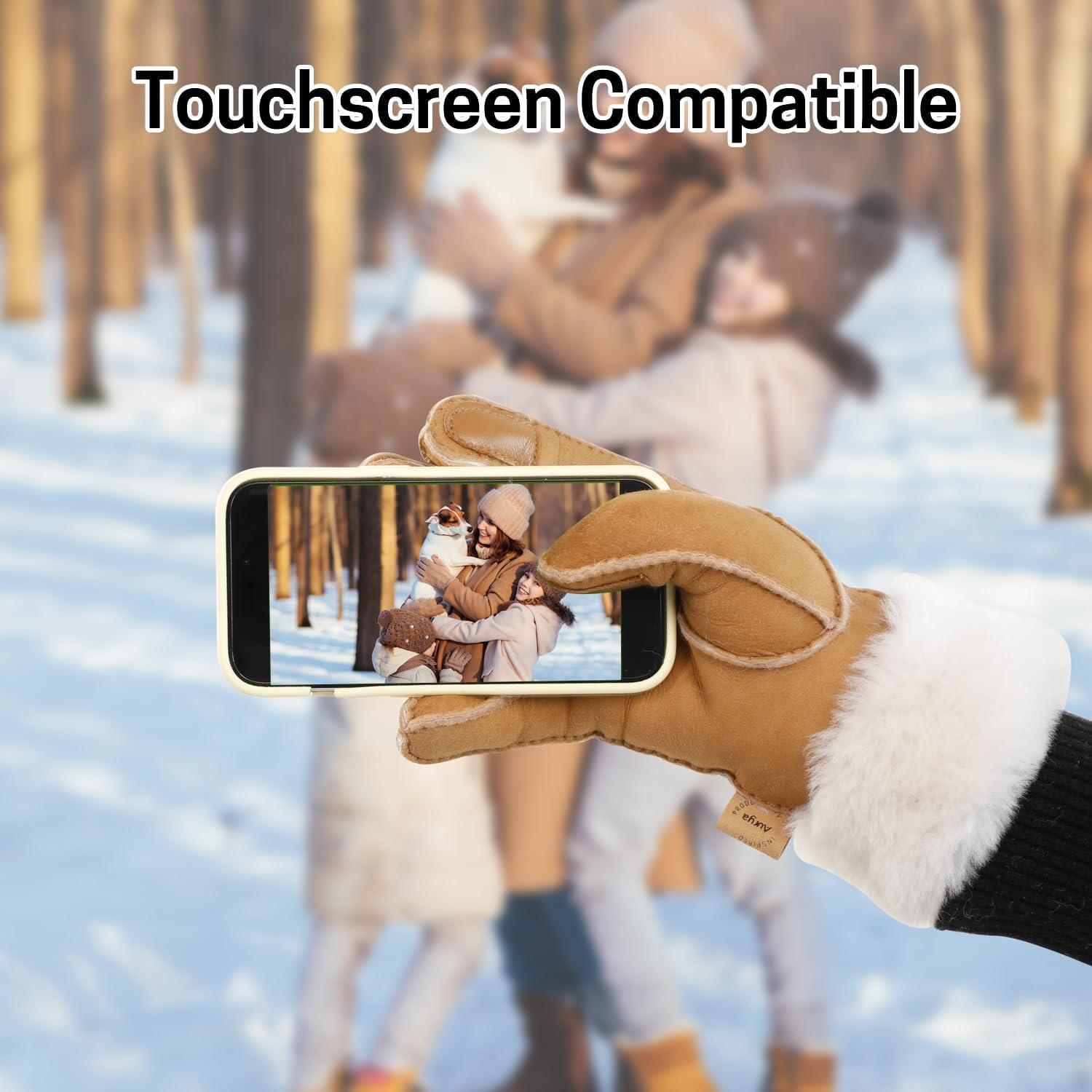 Aurya Turn Cuff Sheepskin Gloves, Women's Waterproof Wool Gloves, Touchscreen Shearling Glove for Winter Outdoor - Image 7