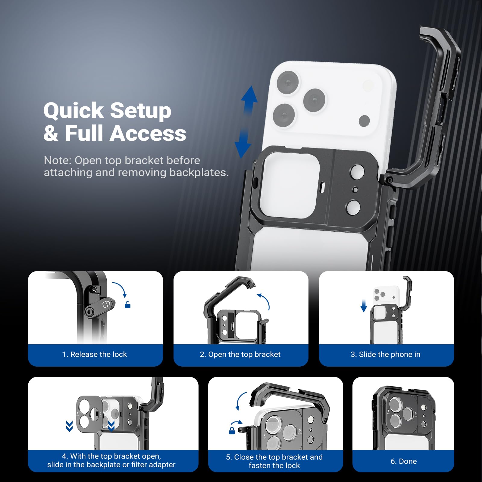NEEWER Kit Jaula Movil Compatible con iPhone 17 Pro, Accesorio Estabilizador para Vídeo con 67mm Anillo Filtro, 17mm & T Mount Placa Trasera Objetivo, Asa Bluetooth Liberación Rápida, PA143 (Negro)