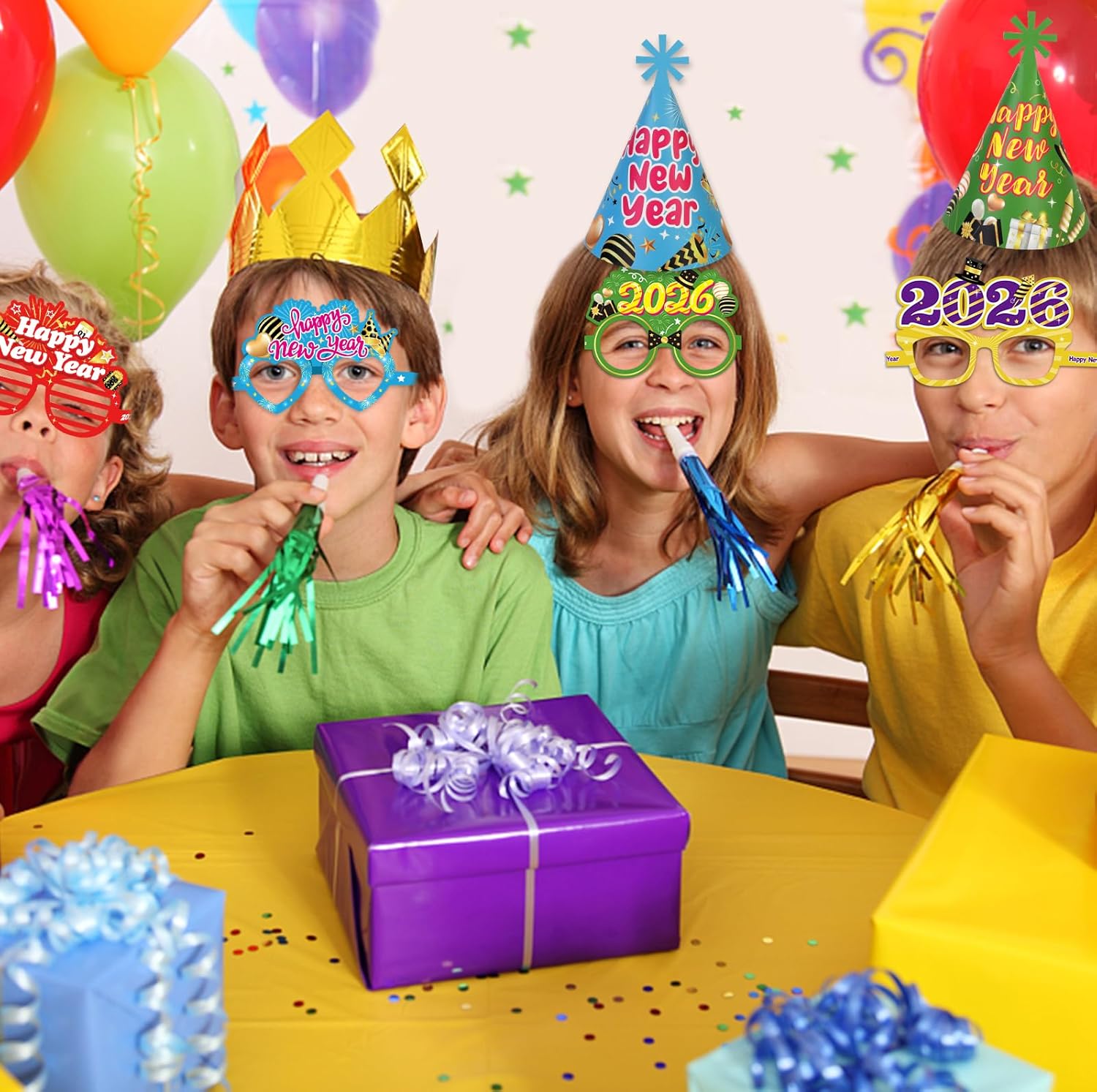 HOWAF New Years Eve Party Supplies 2026, 48 Pieces Colorful New Years Eve Hats Happy New Year Headband 2026 Glasses Party Blowouts and Necklace NYE Party Supplies New Years Eve Accessories Kit - Image 7