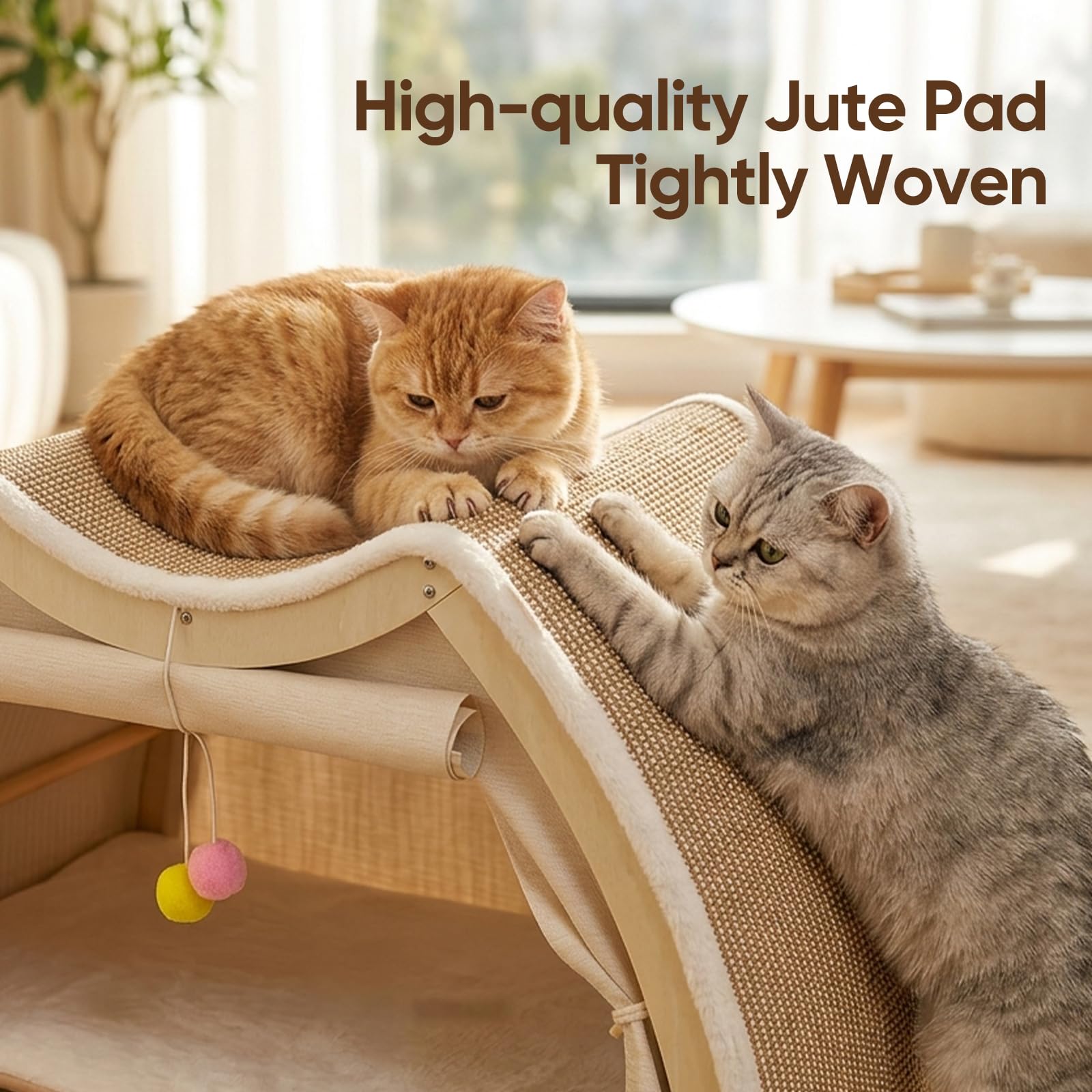 Casa de Madera para Gatos, 2 en 1 Rascador y Tienda para Gatos, 50x40x32 cm Cama para Gato, Cueva para Gatos con Cojín, Ideal para Gato Pequeños y Medianos