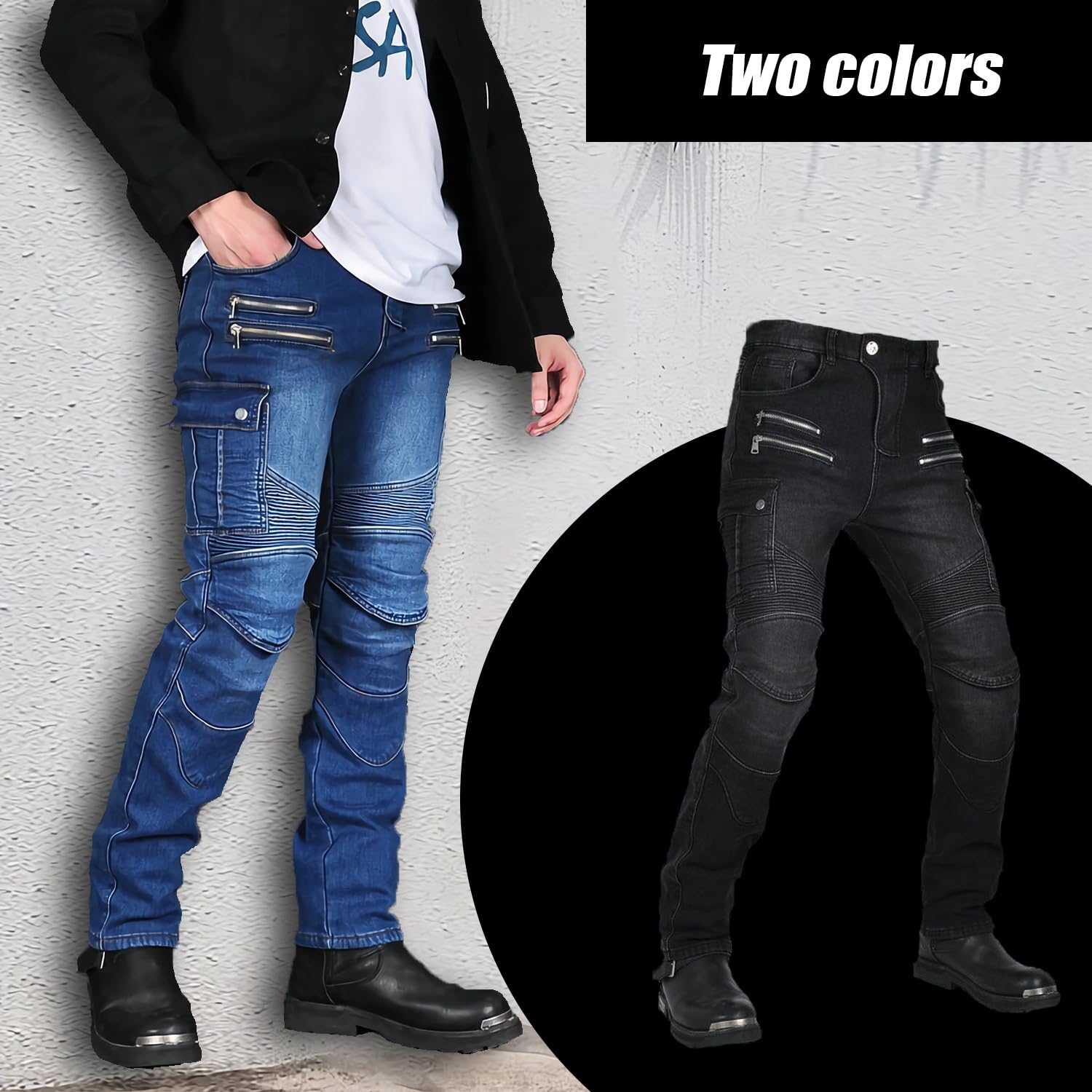 HOMDECR Pantalon Moto Homme Jeans Armuré Motard - Protection Genoux Et Hanches, Bleu XL