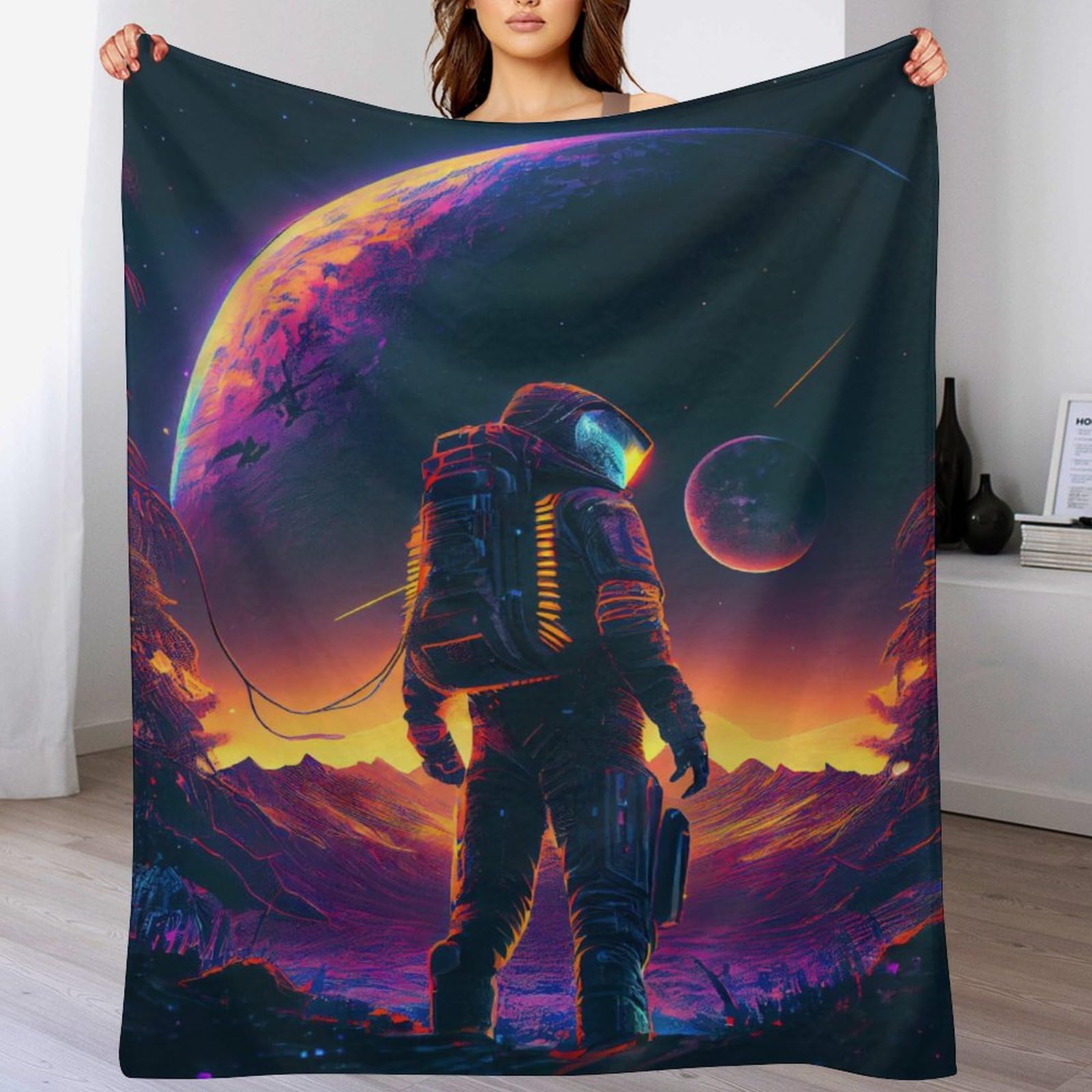 Manta de forro polar ligera y ultra suave con estampado de astronauta