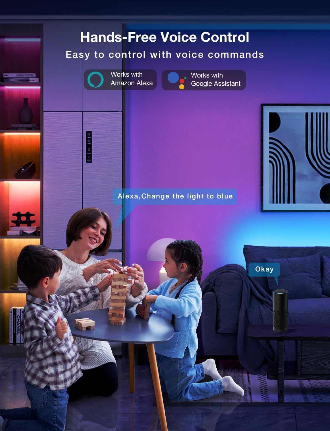 DAYBETTER Smart WiFi Led Lights 100ft - Led Strip Lights Work with Alexa and Google Assistant RGB Strip Lighting Music Sync Color Changing with App Voice Remote Control for Room Bedroom Decor 50ft*2 - Image 2