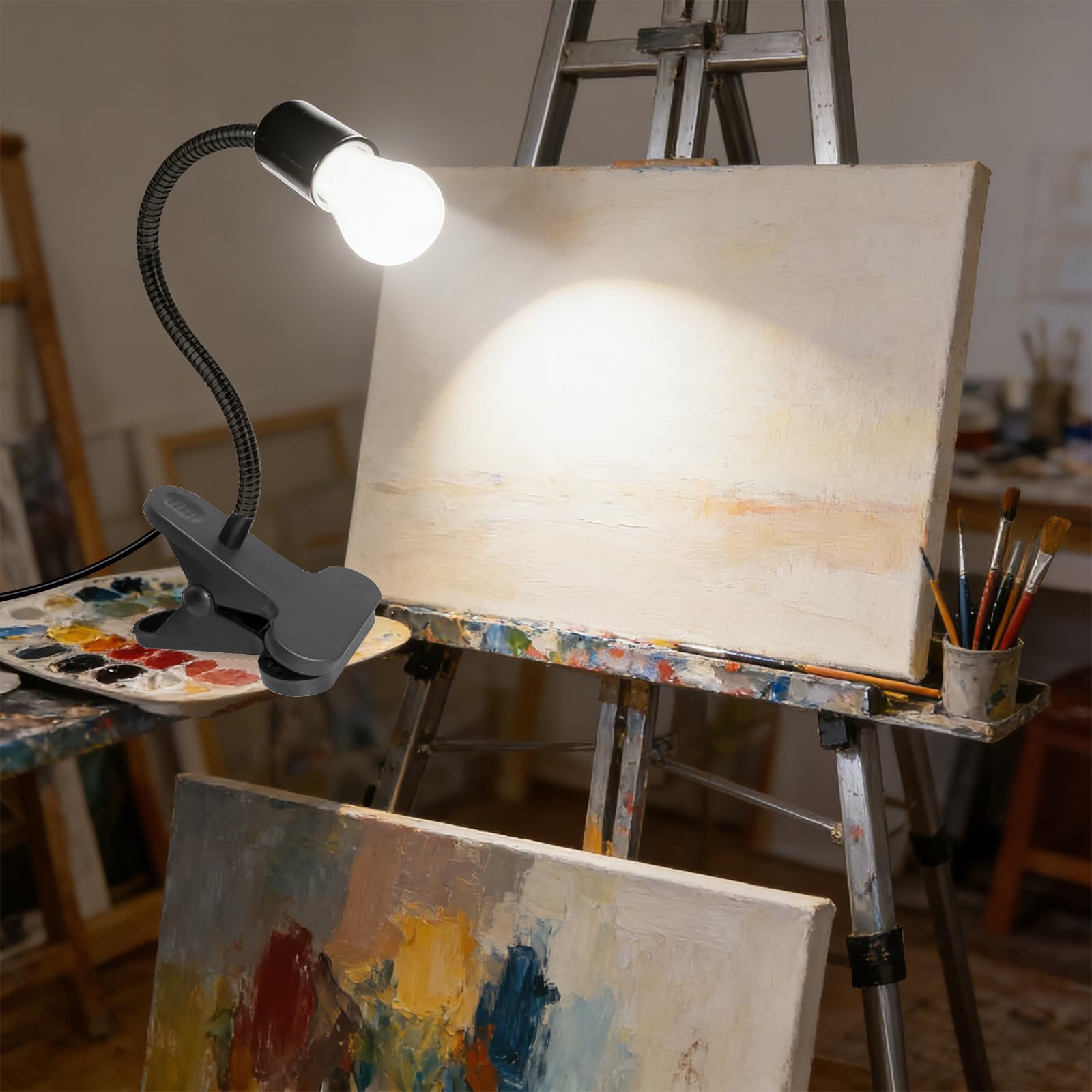 PORFOYO Lot de 3 douilles E27 avec clip - Lampe à pince E27 réglable à 360° - Avec prise et câble de 120 cm - Pour animaux, plantes en croissance - Lampe de table (sans ampoule)
