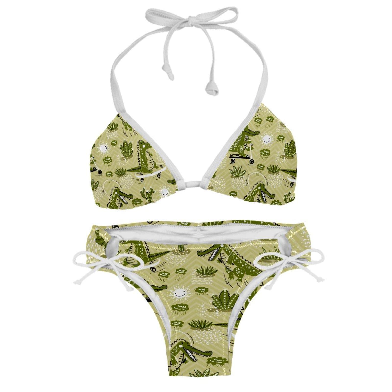 Bikini vert mignon crocodile imprimé multicolore original taille S - 8