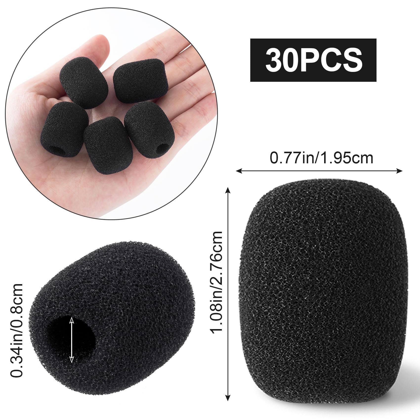 PAGOW Mini-Schaumstoff-Mikrofon-Windschutzscheiben, hohe Dichte, Mikrofon-Headset-Abdeckung, Revers-Mikrofon-Windschutz für Lavalier-Mikrofone, Rauschunterdrückung (L x B: 2,8 x 2 cm, Kaliber: 8 mm)