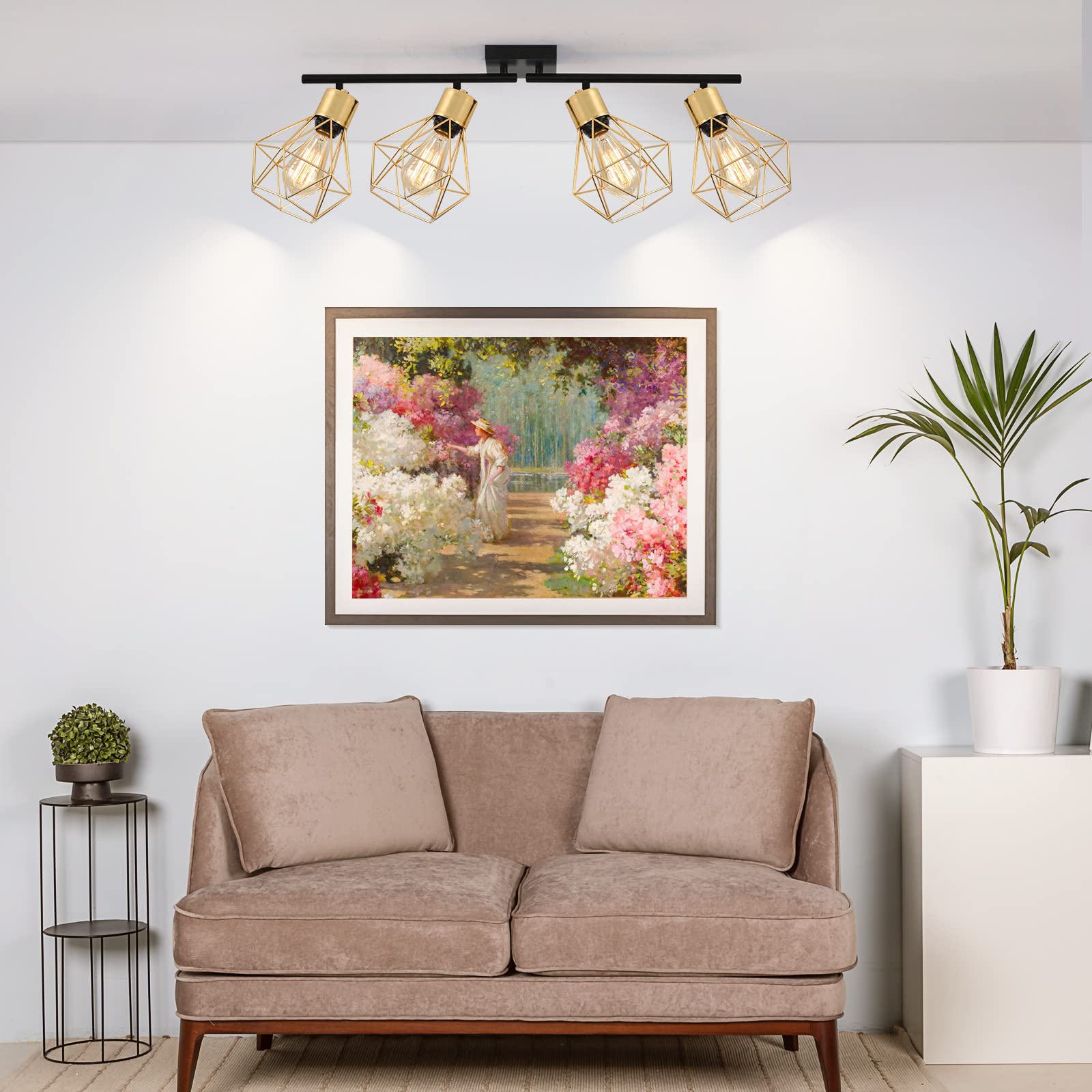 SEEBLEN Modern 4 Light Track Lighting Kit, Gold Flush Mount Wall/Ceiling Spot Lights Fixture, Directional Ceiling Light for Kitchen,Dining Room, Living Room, Hallway, Bathroom, Cabinet, Etc.