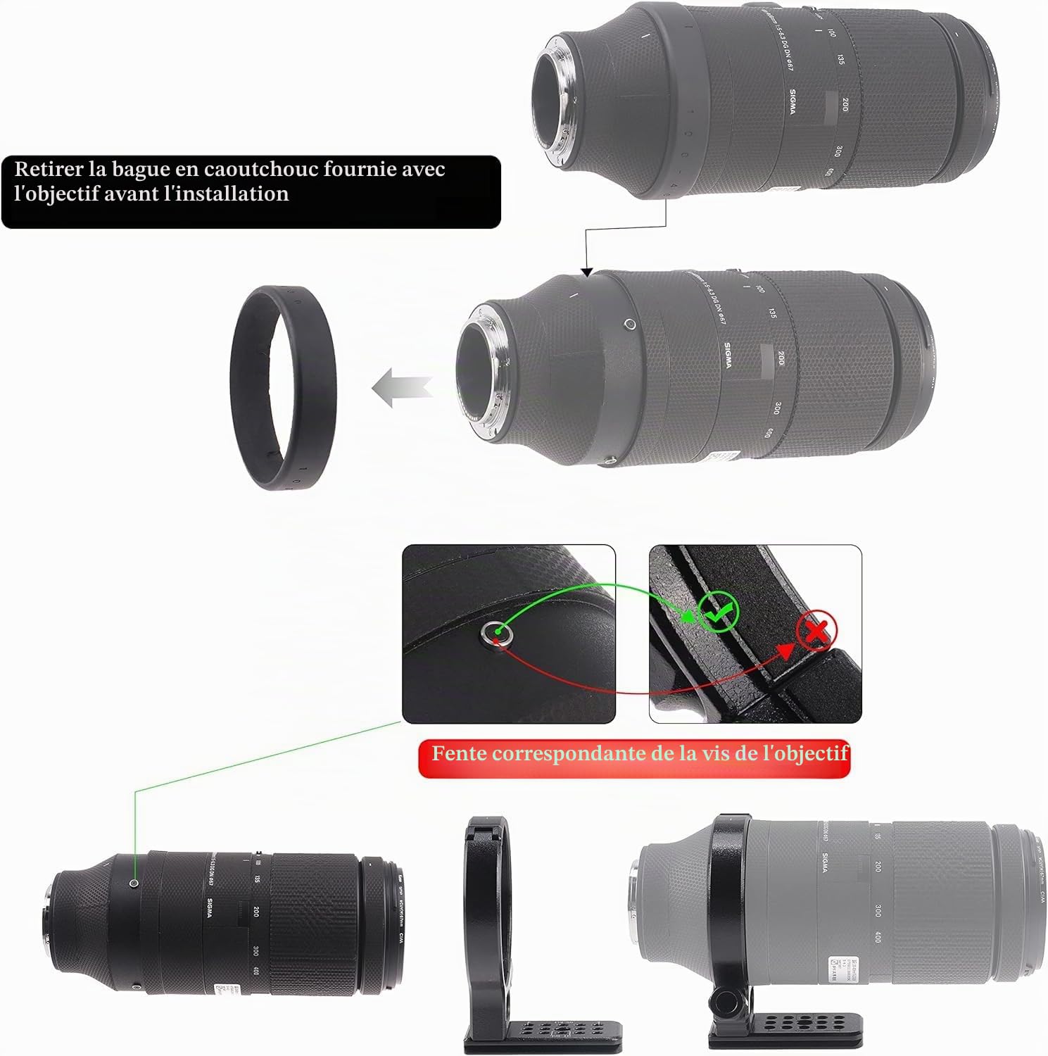 Hersmay Collier de serrage en métal pour objectif Sigma 100-400 mm F5-6.3 DG DN OS pour Sony E Mount Art 105 mm F1.4 DG HSM compatible avec plaque à dégagement rapide Arca Type