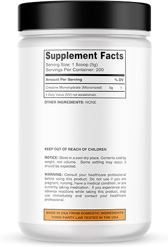 Miniatura 3 de It's Just! - Polvo de monohidrato de creatina, polvo de creatina pura, fabricado en Estados Unidos, probado en laboratorio de terceros, 0.18 oz por