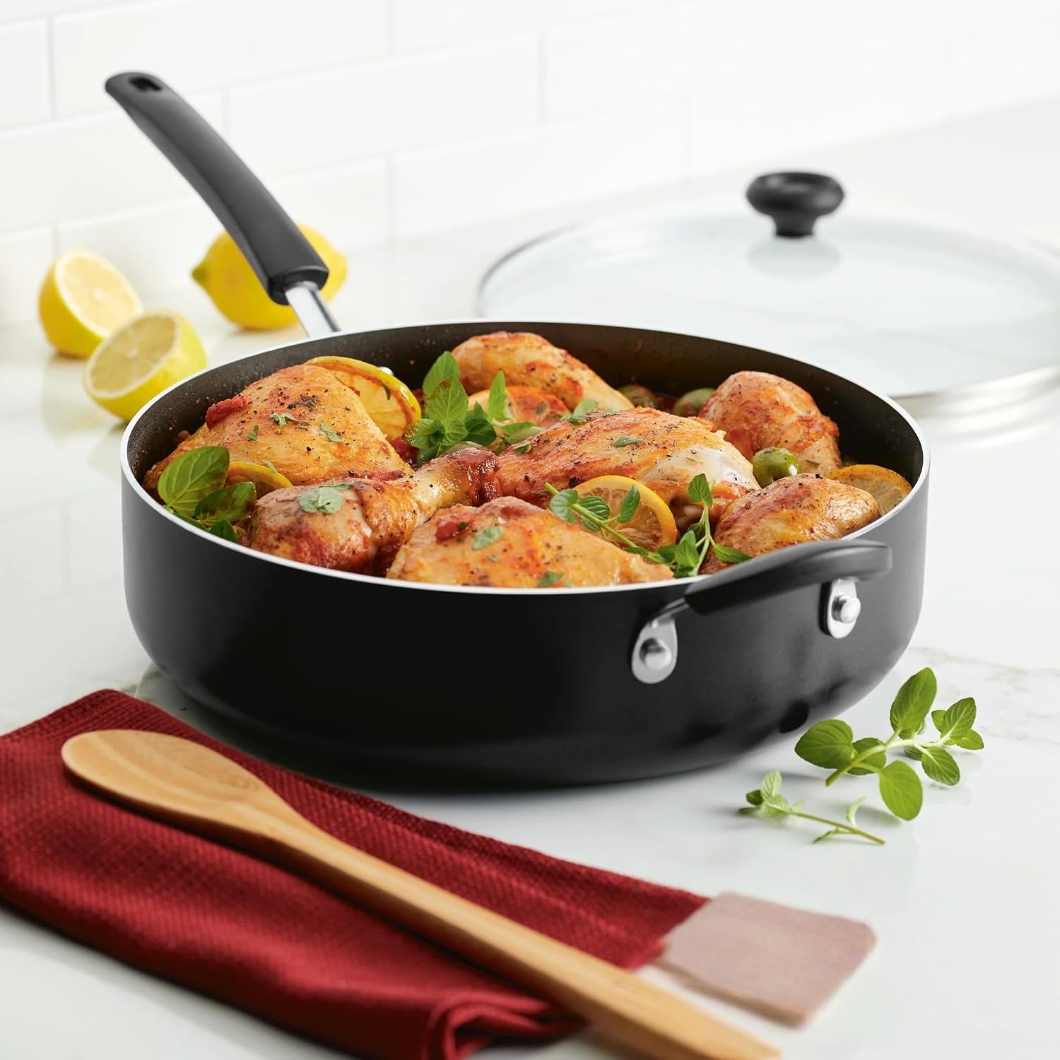 Black 6-Qt Nonstick Jumbo Chef’s Pan with Glass Lid & Helper Handle